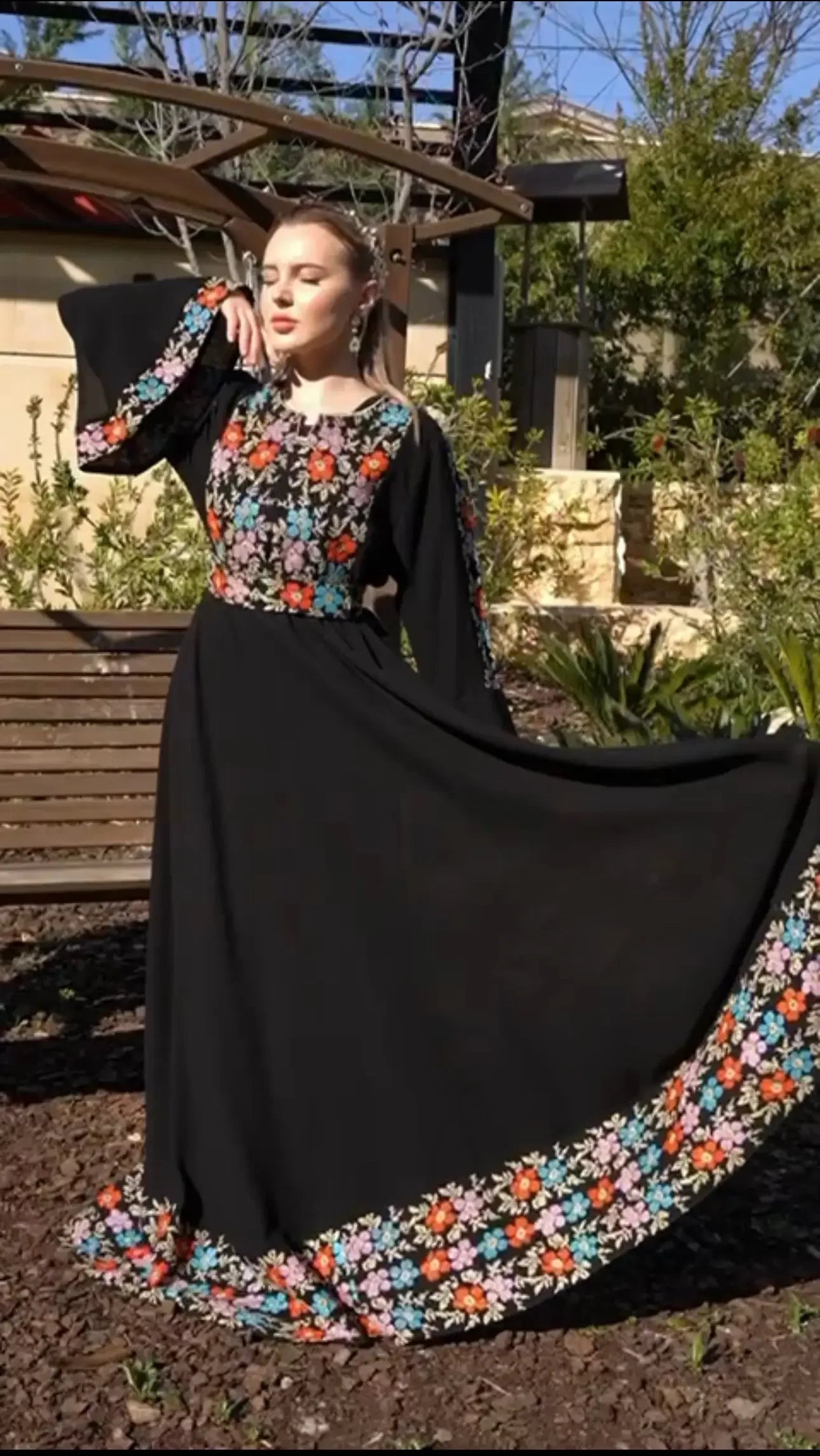 Elena Embroidery Wide Sleeves Dress: Feminine Grace and Effortless Style Palestinian Elegance