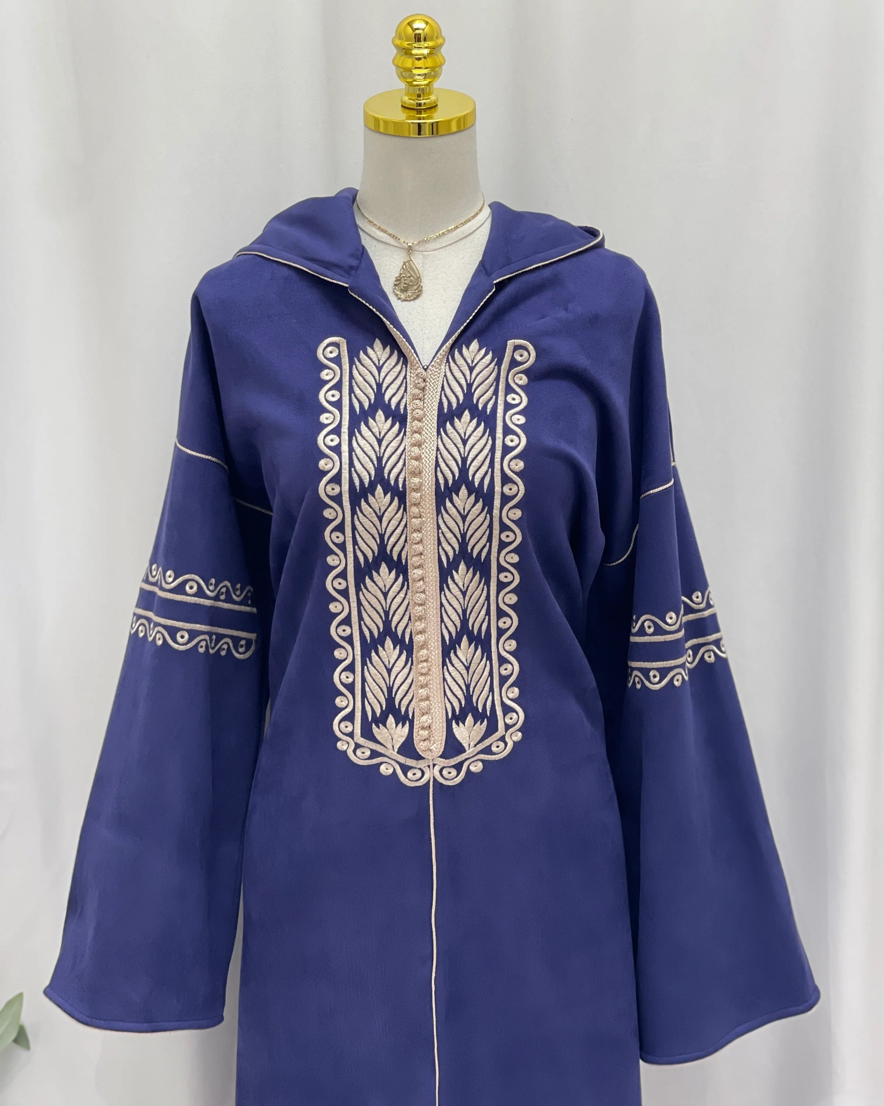 Heritage Suede Embroidered Hooded Abaya