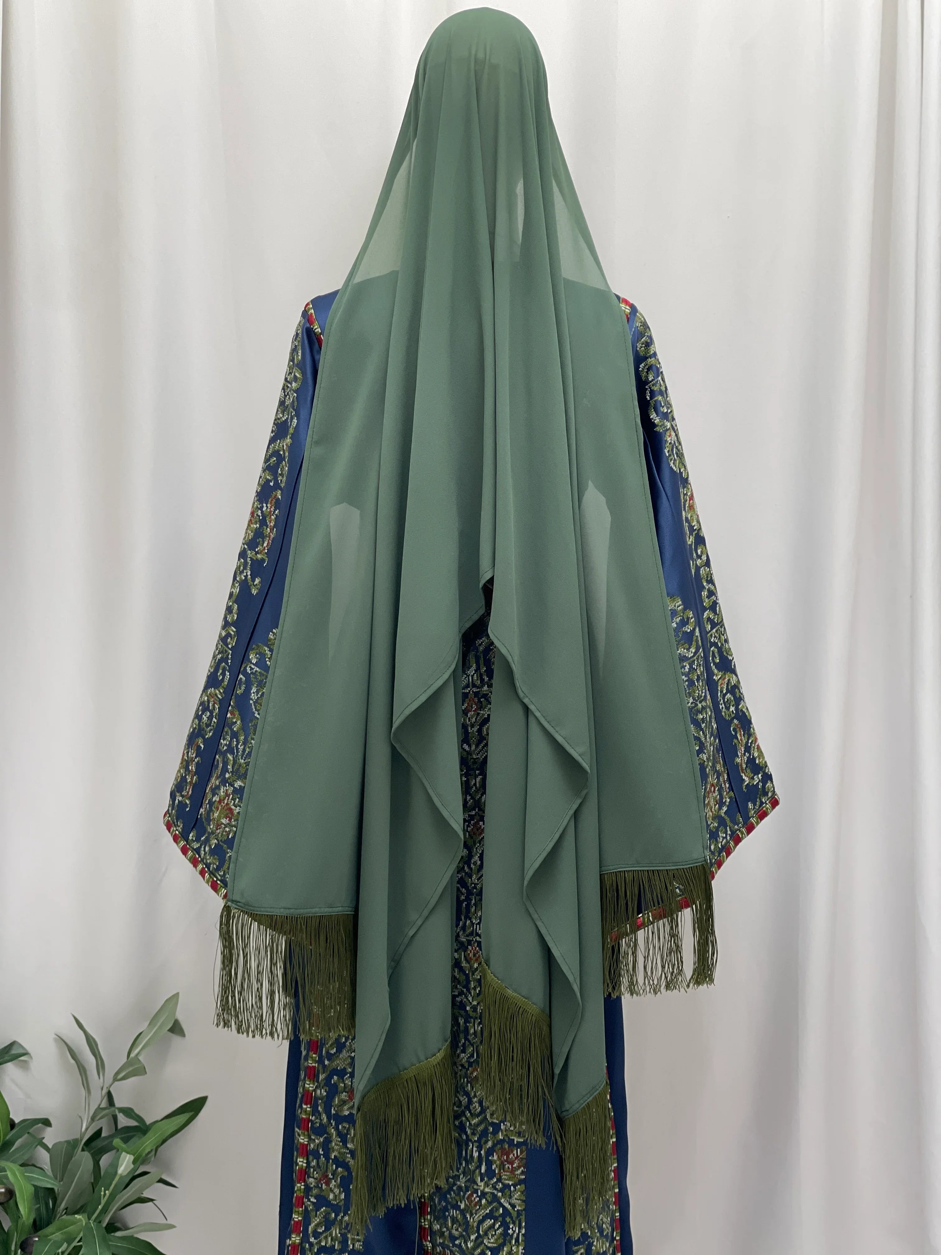 Sheer Olive Green Khirka with Tassel Edging