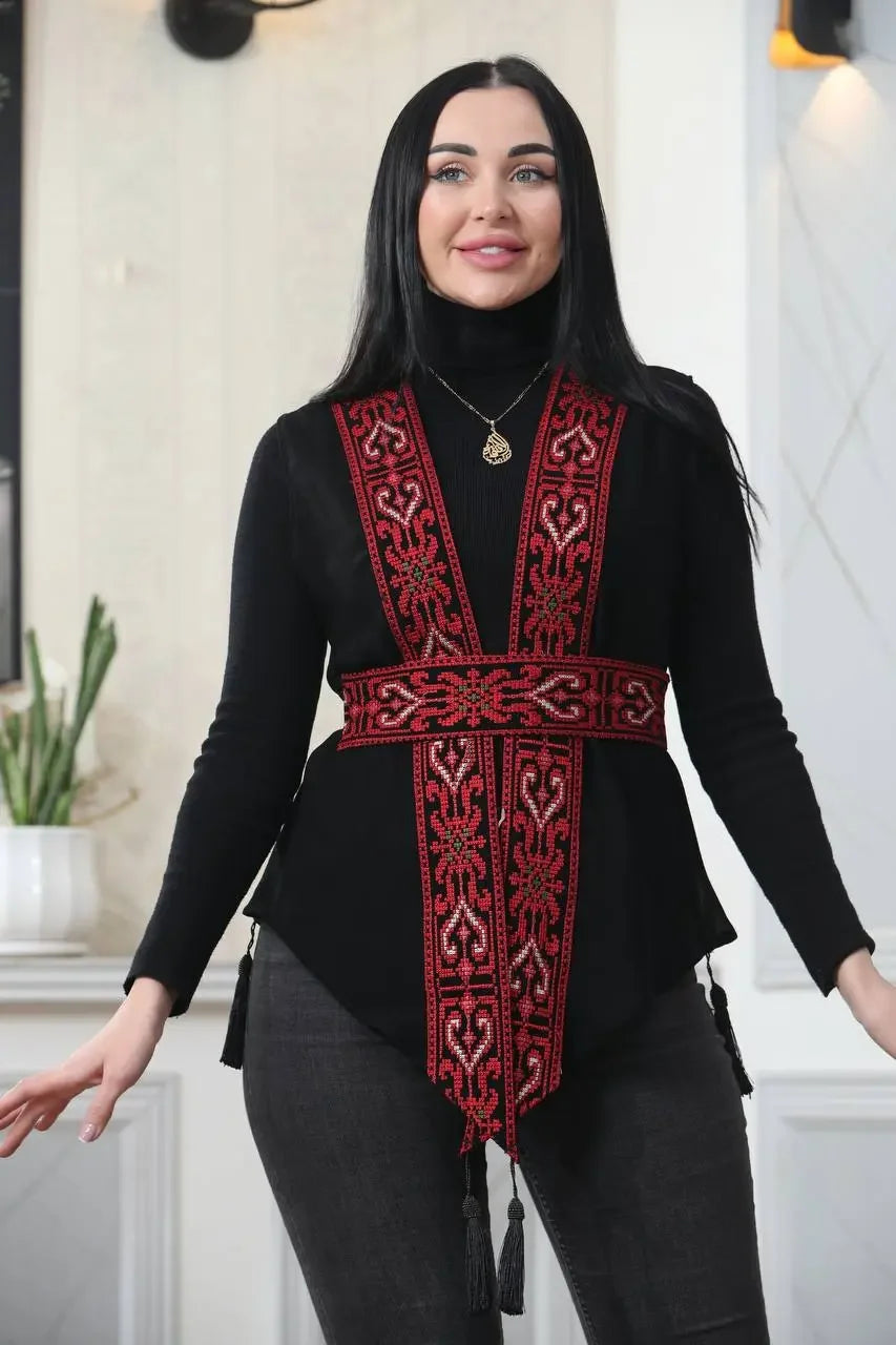 Chiffon Colorful Embroidered Vest - Vibrant & Stylish Layer Palestinian Elegance