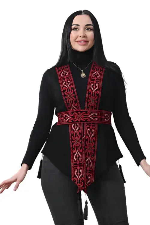 Stylish Brilliance: Chiffon Vest with Vibrant Embroidery Palestinian Elegance