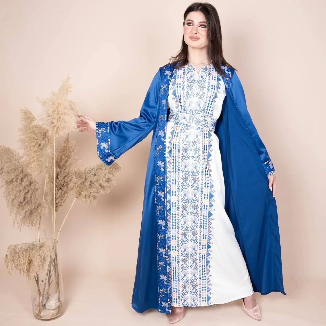 Embroidery Satin Kaftan: Luxurious Style and Unique Elegance Palestinian Elegance