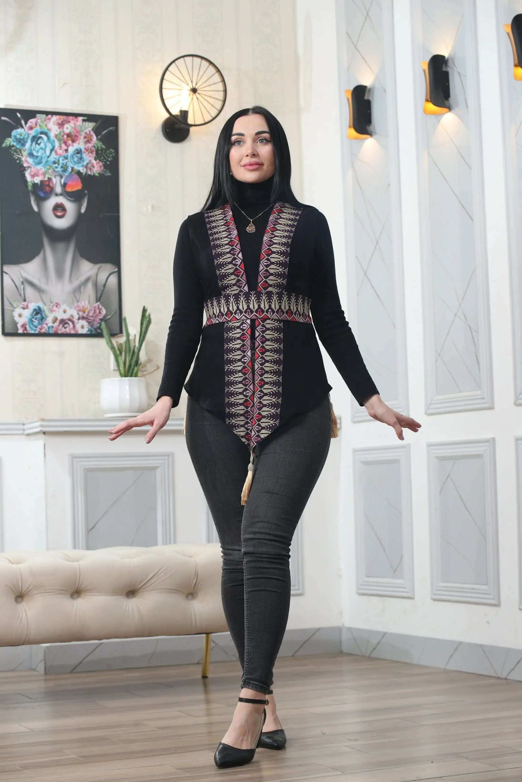 Chiffon Colorful Embroidered Vest - Vibrant & Stylish Layer Palestinian Elegance