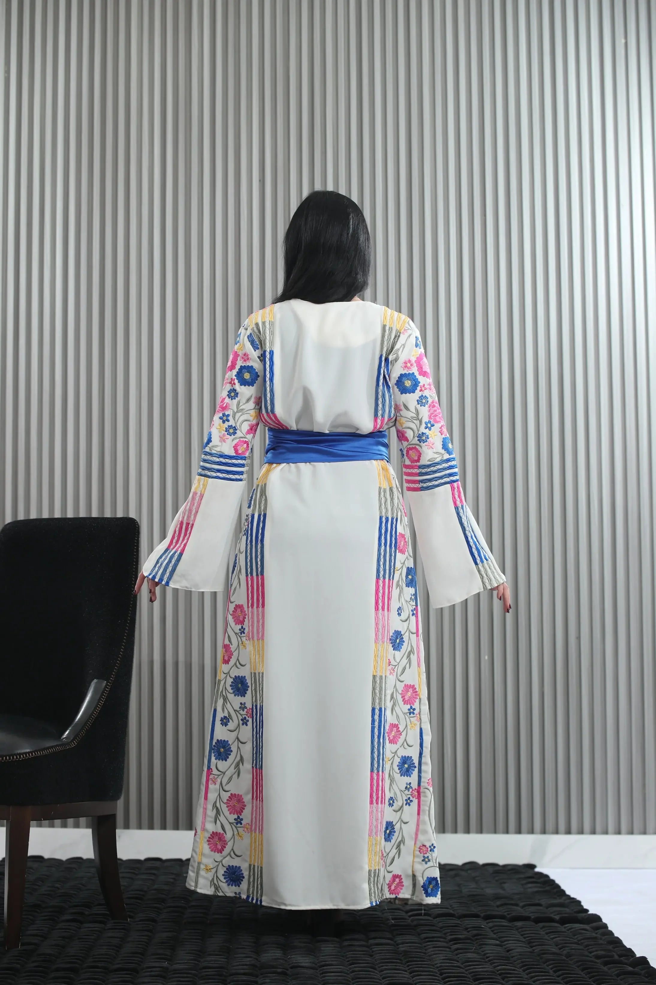 Embroidered White Multicolored Thoub Palestinian Elegance