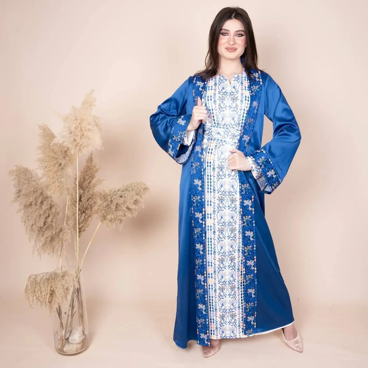Embroidery Satin Kaftan: Luxurious Style and Unique Elegance Palestinian Elegance