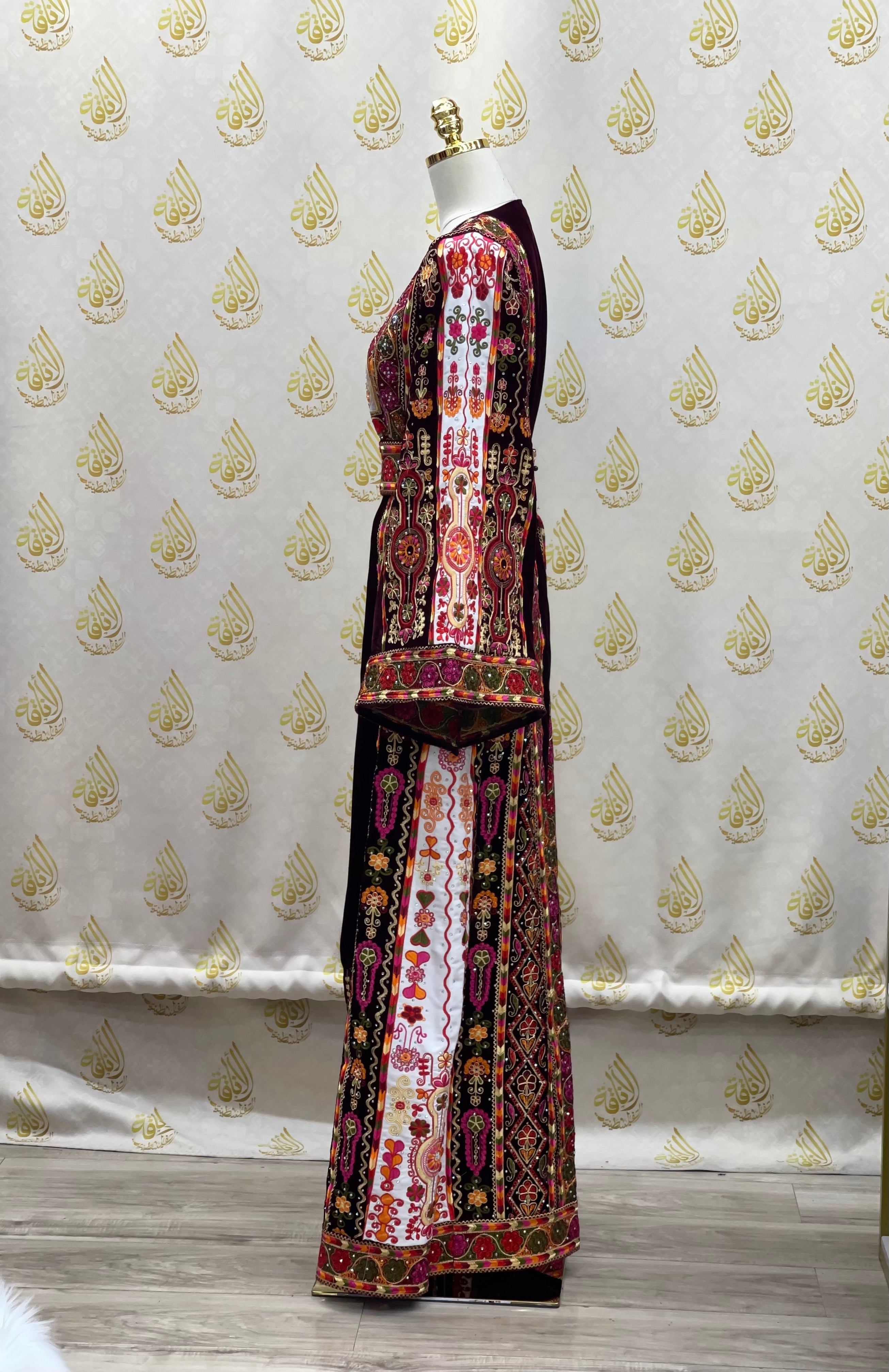 Embroidered Velvet Malka Thoub & Skirt: Luxurious Elegance & Sophistication Palestinian Elegance