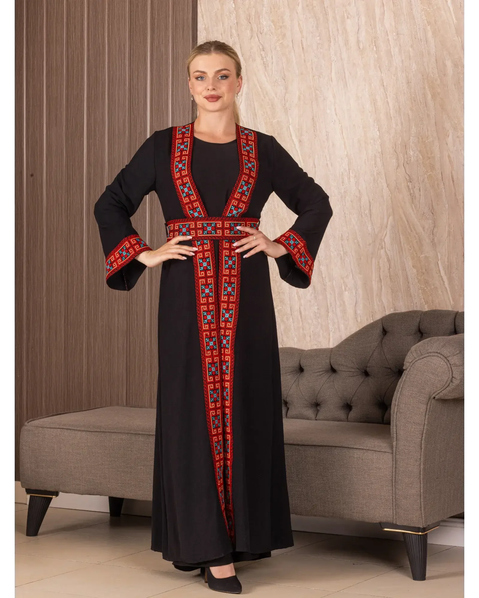 Embroidery Black-Red Cardigan: Timeless Elegance and Versatility Palestinian Elegance