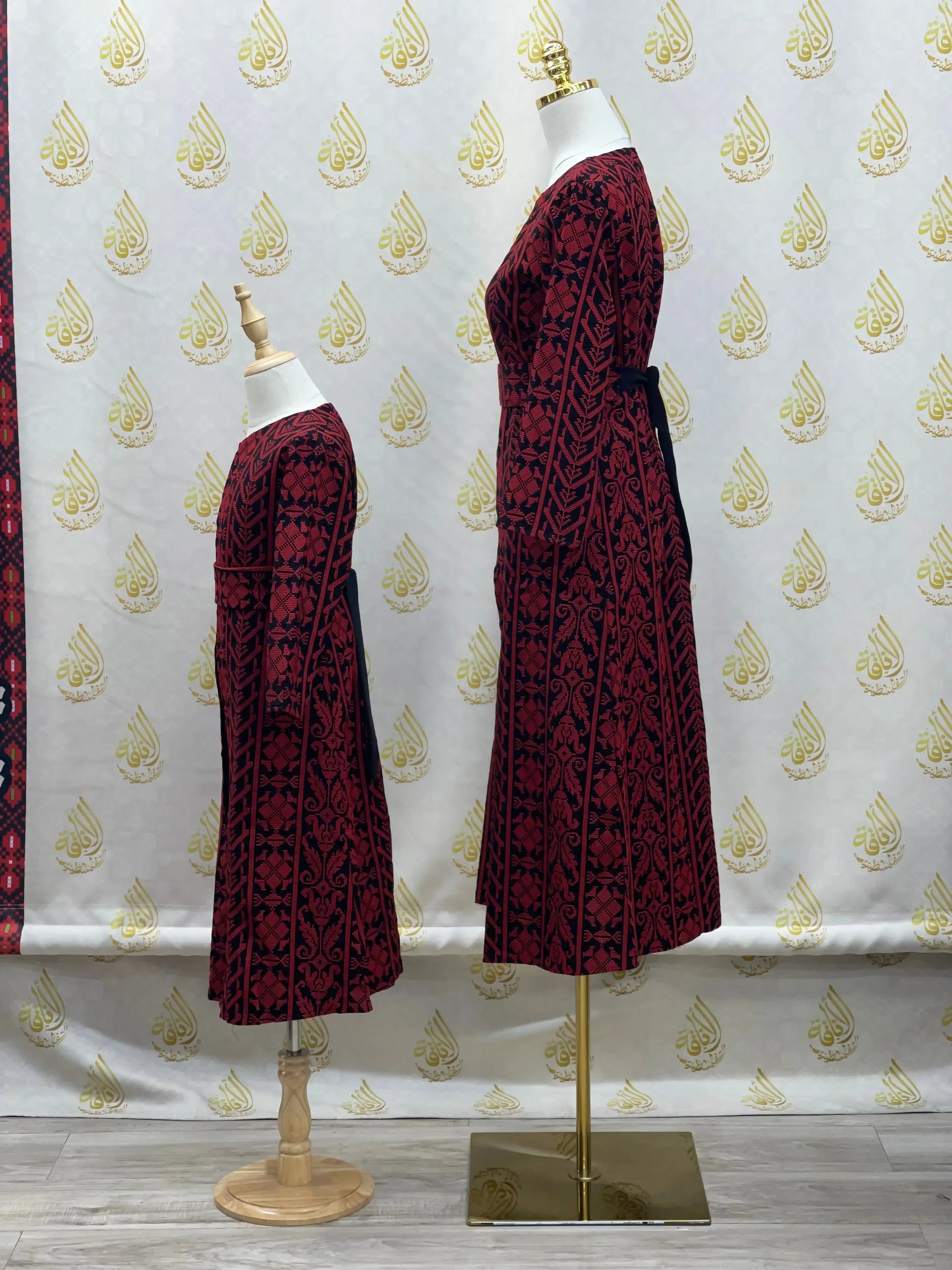 Palestinian Elegance embroidered cardigan for kids and adults in red and black traditional design