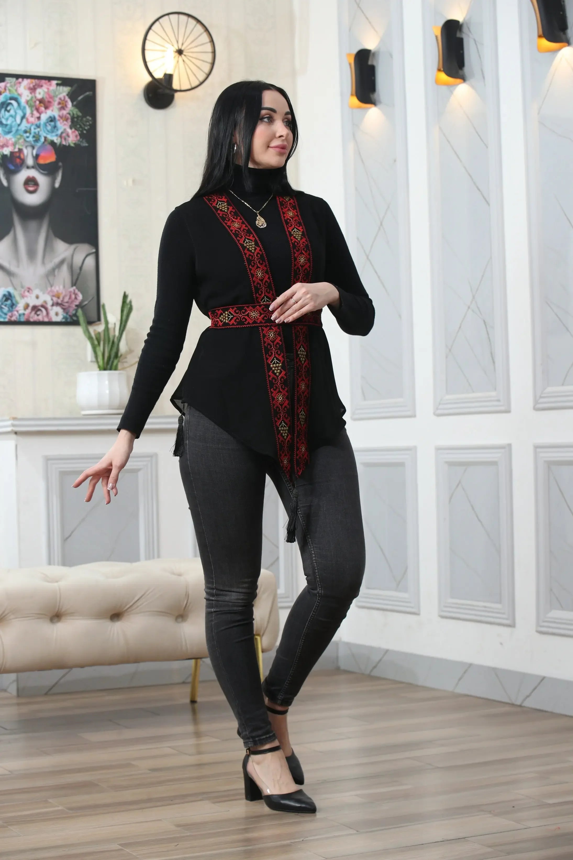 Chiffon Colorful Embroidered Vest - Vibrant & Stylish Layer Palestinian Elegance