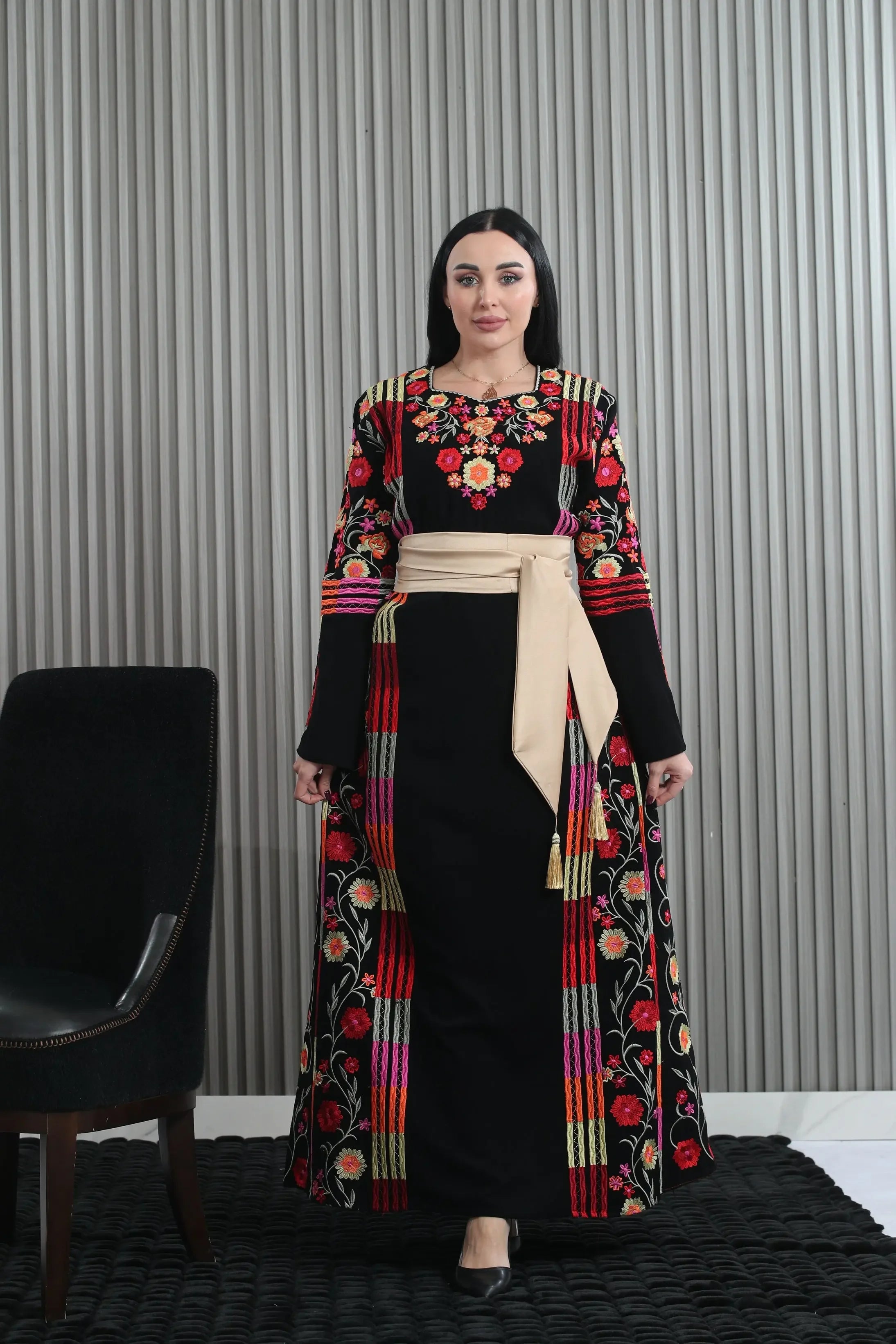 Vibrant Elegance: The Embroidered Multicolored Thoub Palestinian Elegance