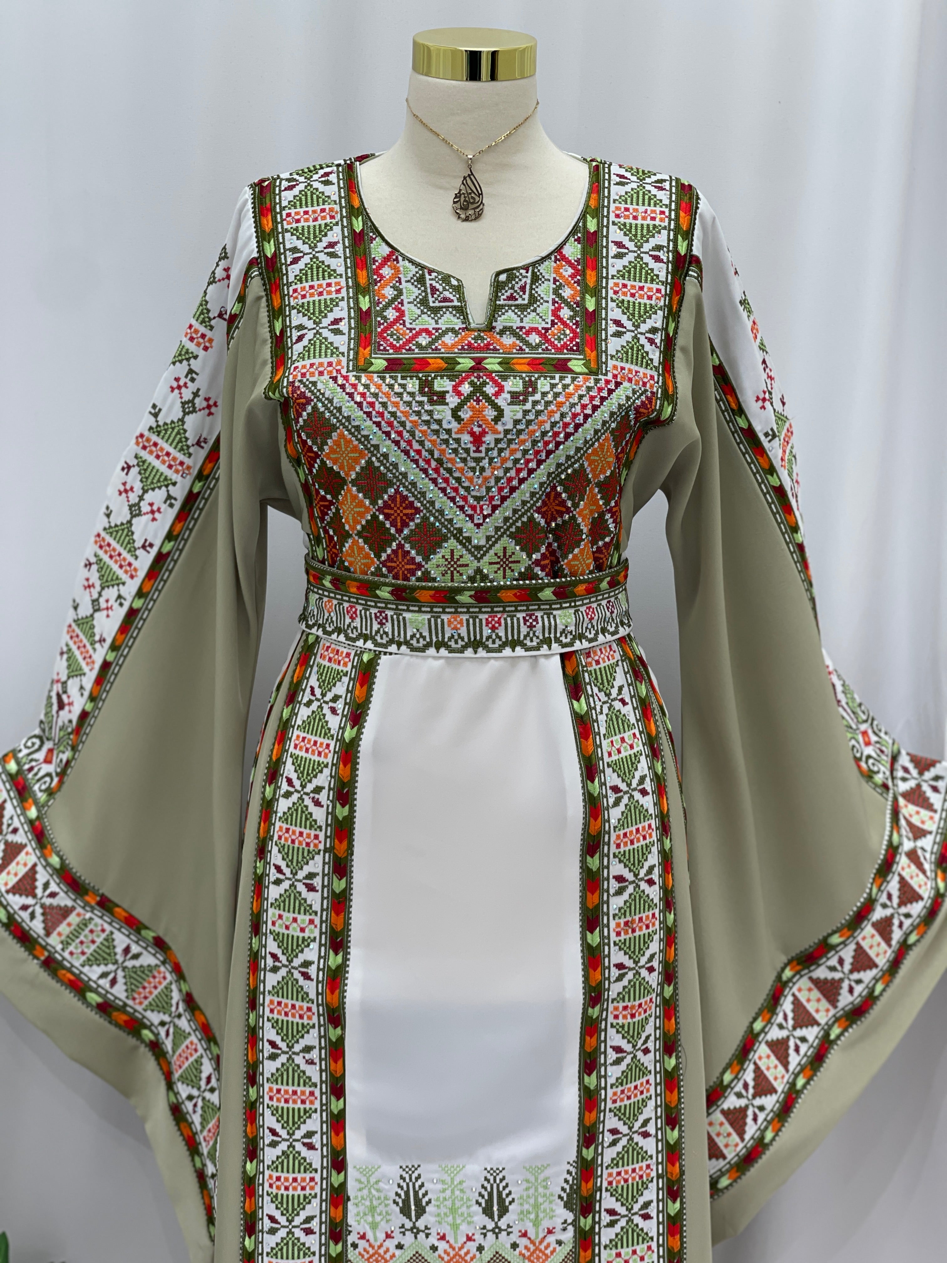 Olive Heritage Embroidered Thobe | Classic Modest Embroidery