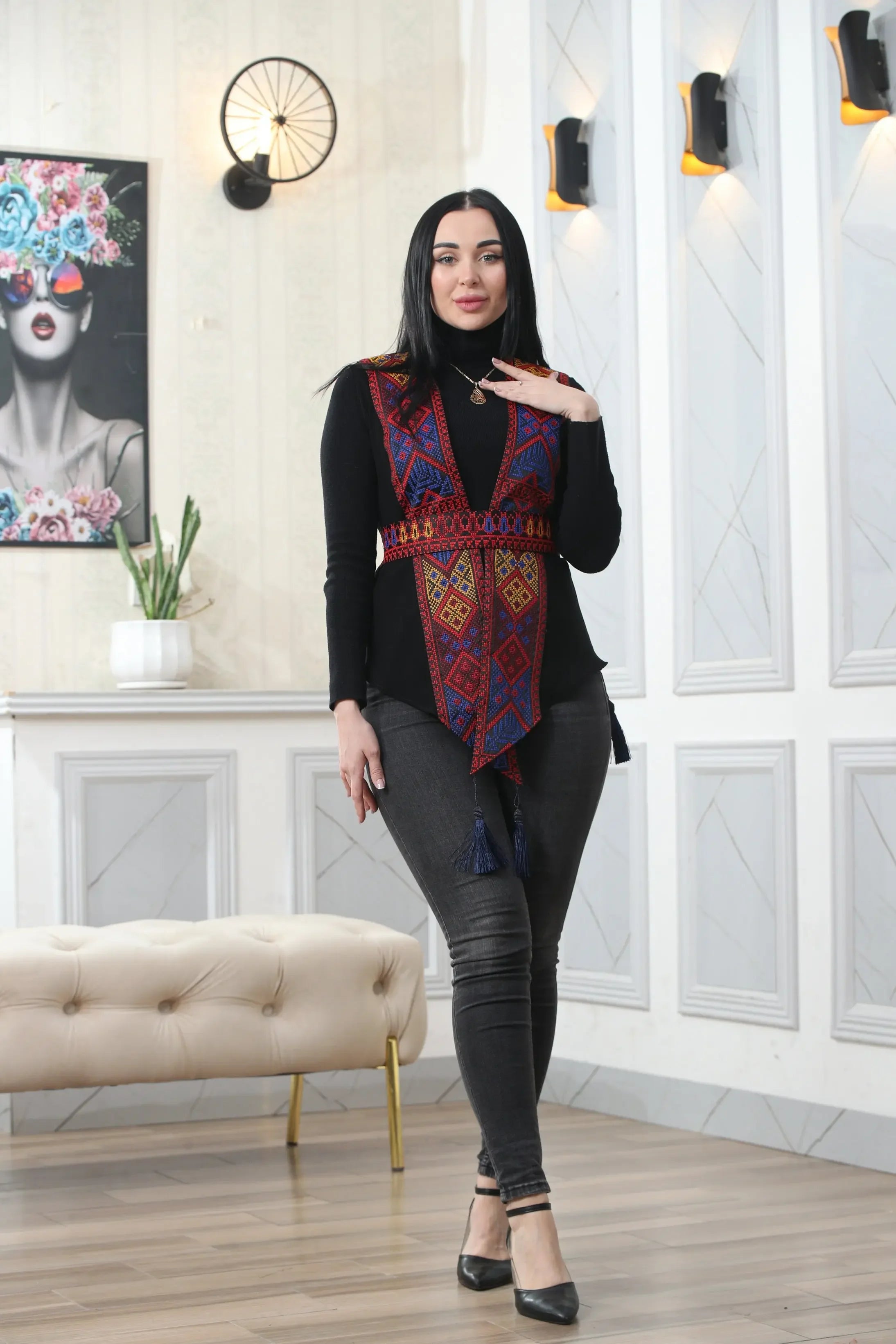 Chiffon Colorful Embroidered Vest - Vibrant & Stylish Layer Palestinian Elegance
