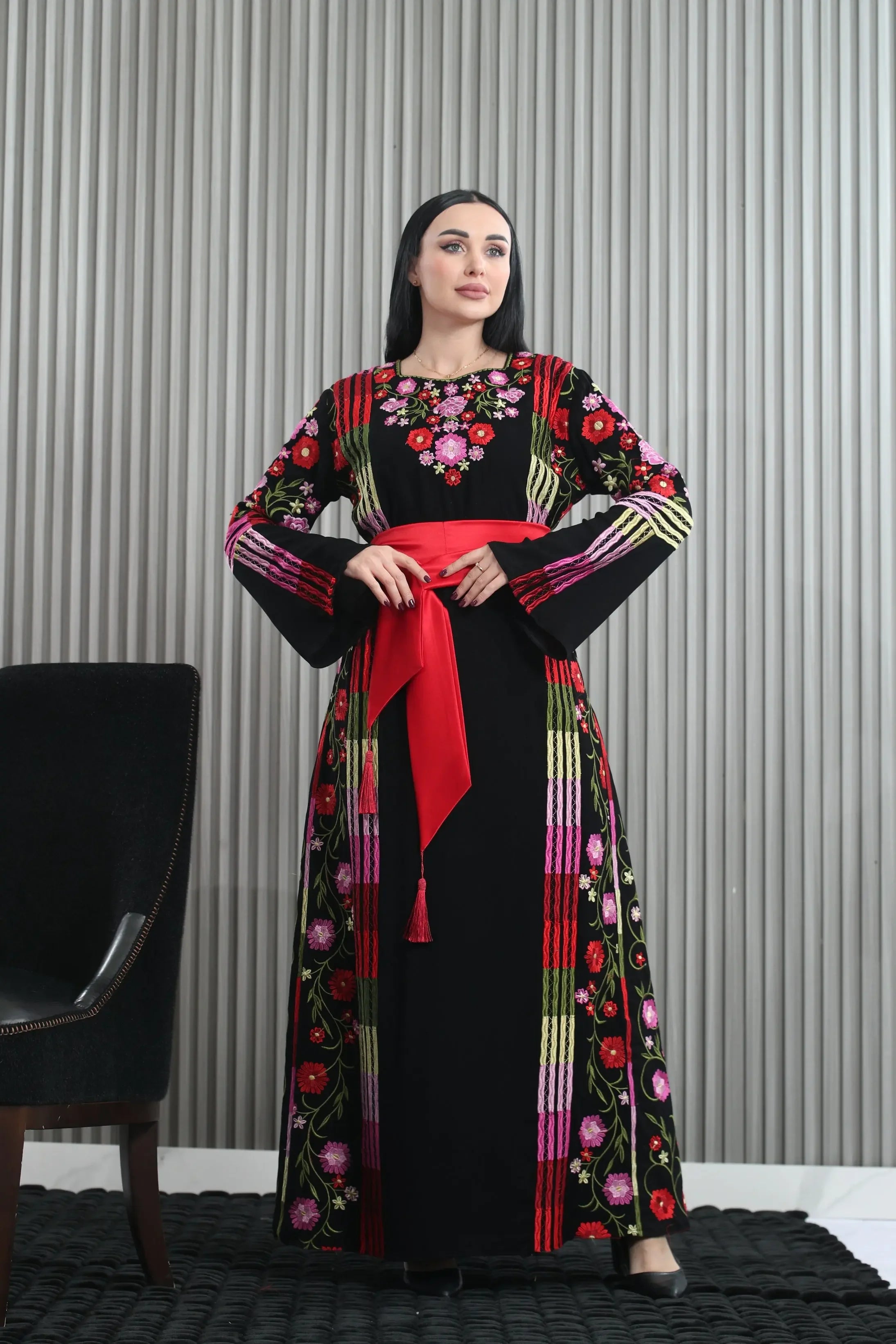 Vibrant Elegance: The Embroidered Multicolored Thoub Palestinian Elegance