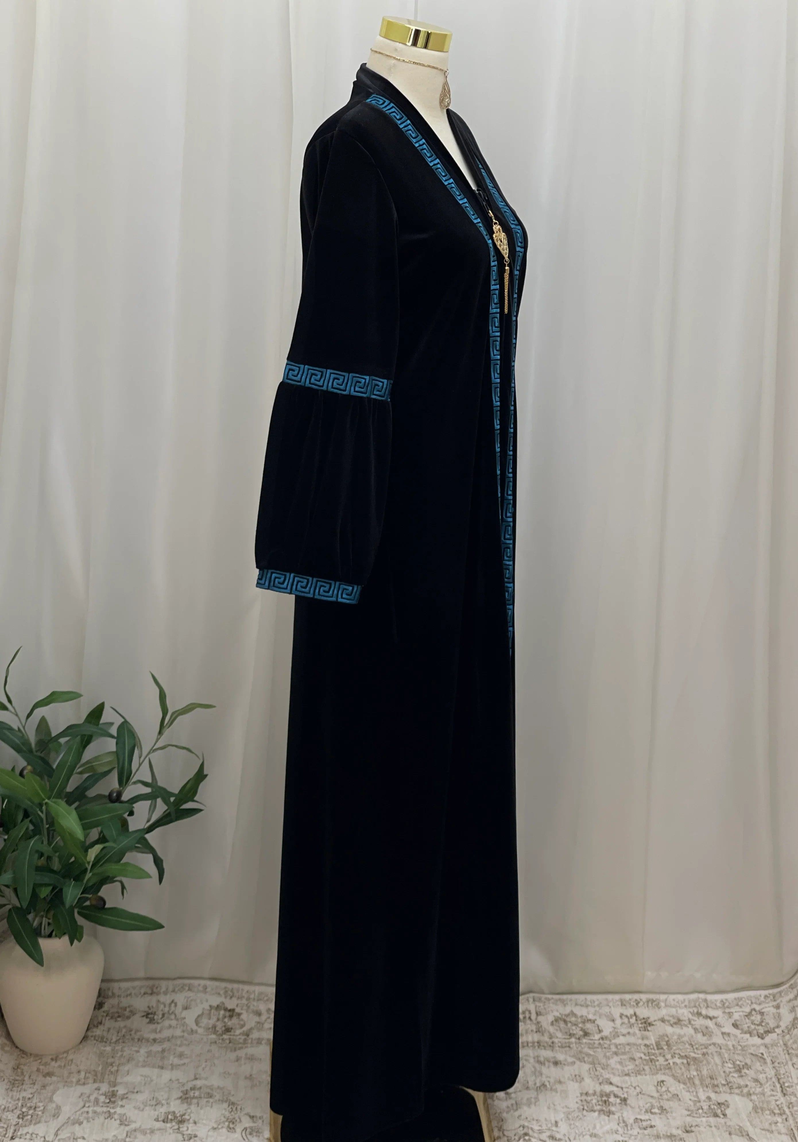 Aurelia Velvet Abaya-is a refined statement piece crafted from soft