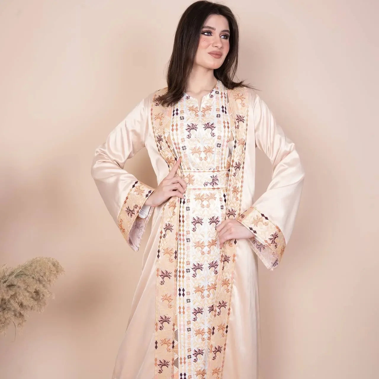 Embroidery Satin Kaftan: Luxurious Style and Unique Elegance Palestinian Elegance