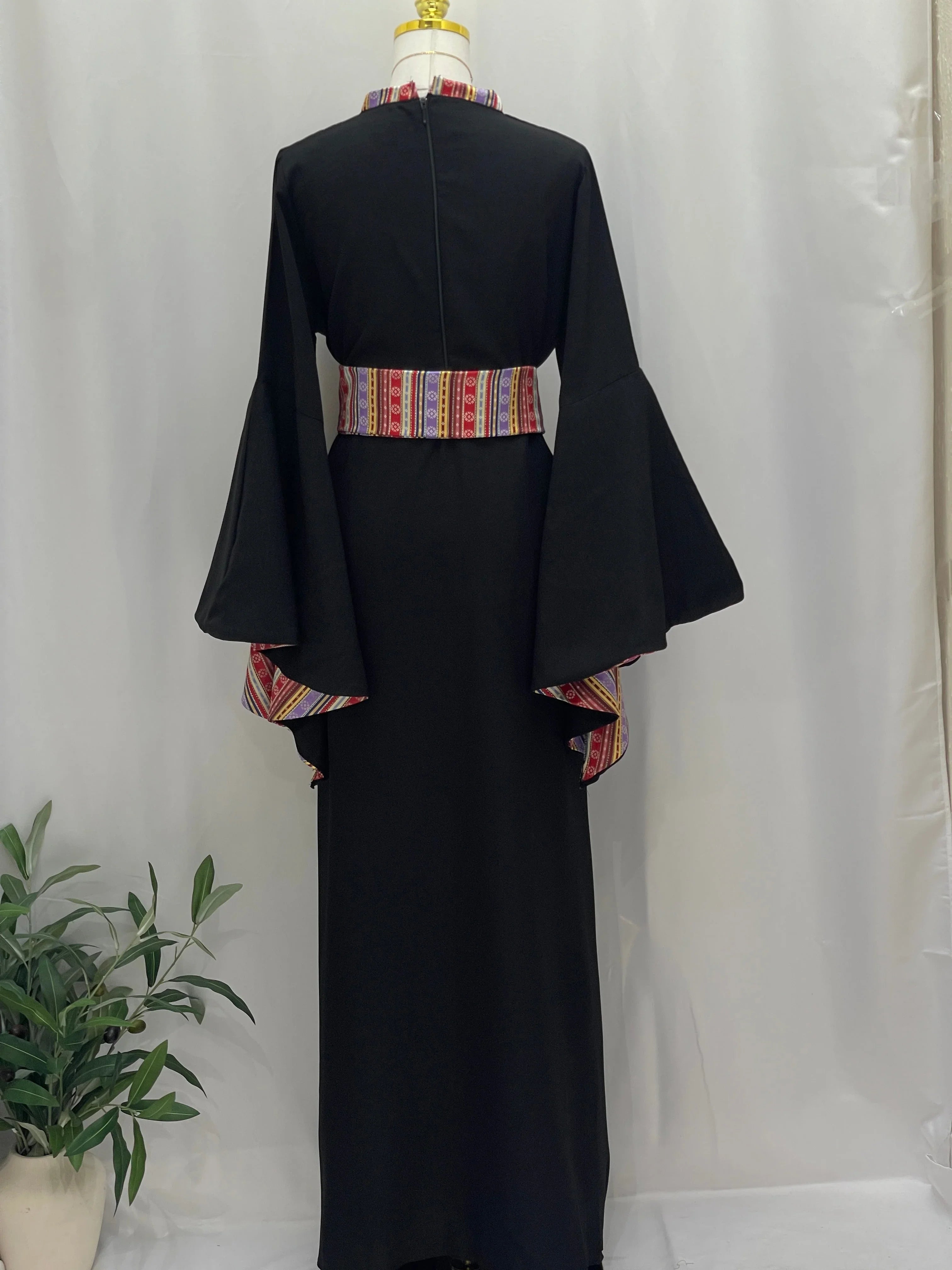 Elegant Al-Mais Thobe with Embroidered Details and Flared Sleeves from Palestinian Elegance