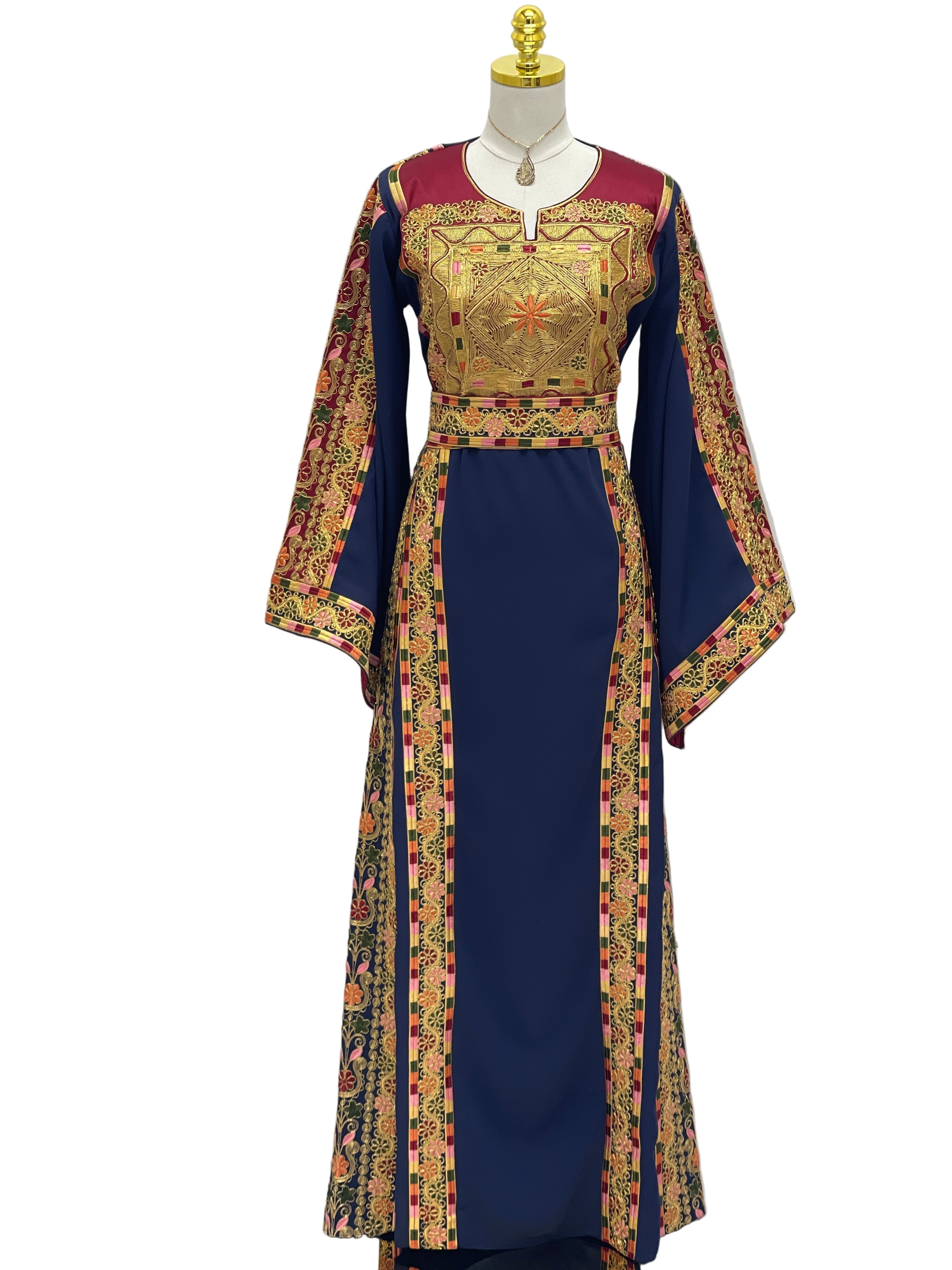 Elegant Al-Qasab Malaki Thobe with intricate embroidery and vibrant colors for special occasions
