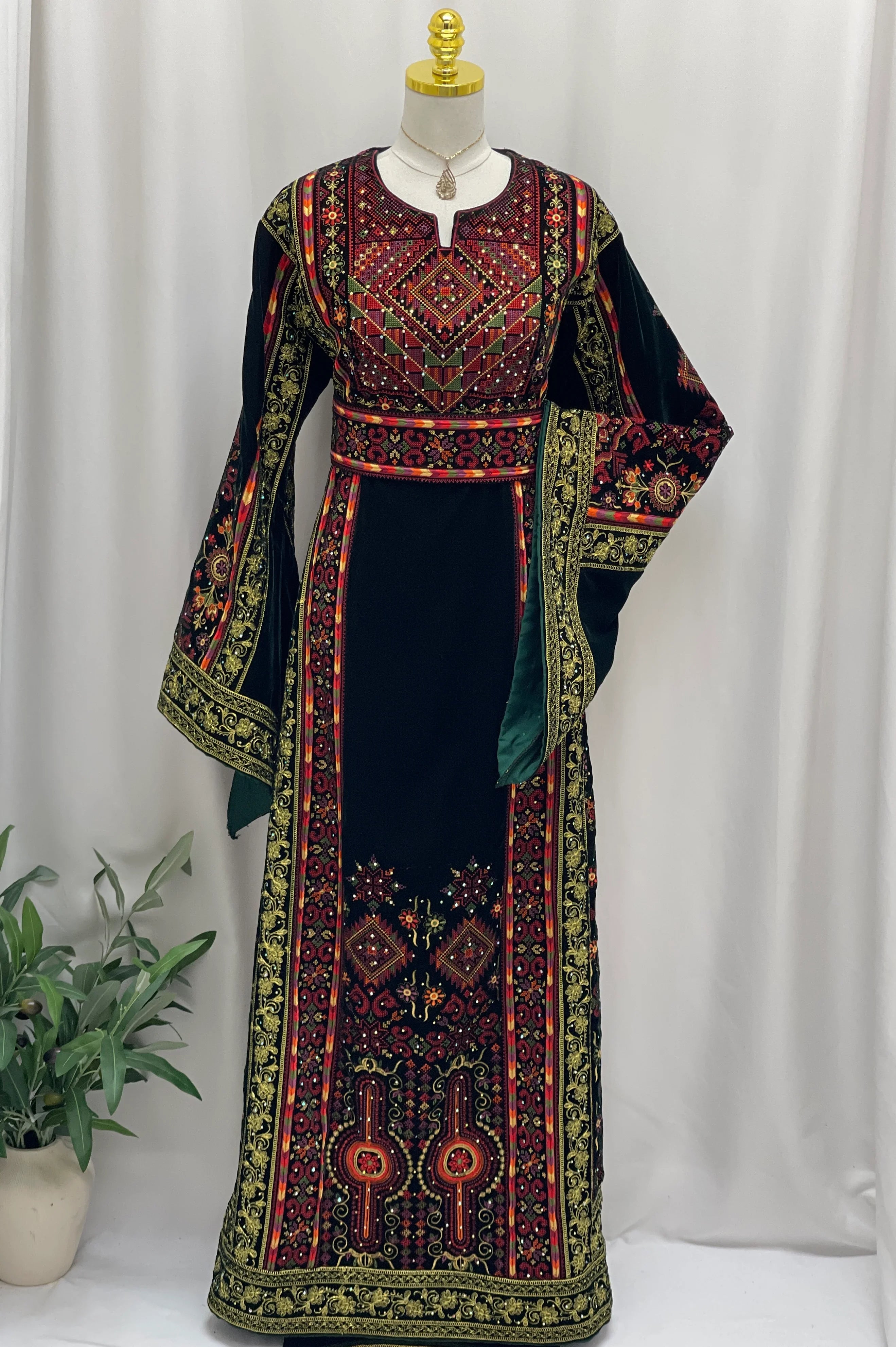 Al-Zaytoona EmbroideredVelvet Thobe - Palestinian Elegance