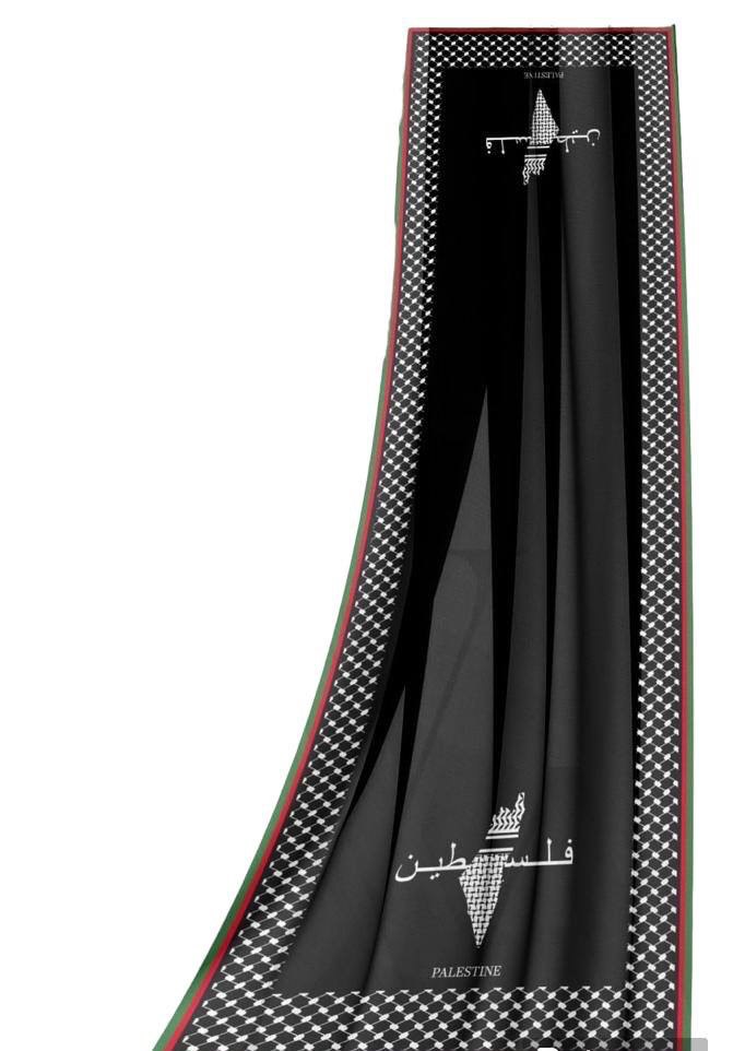 All Black Hijab with Kuffiyeh Outline Palestinian Elegance