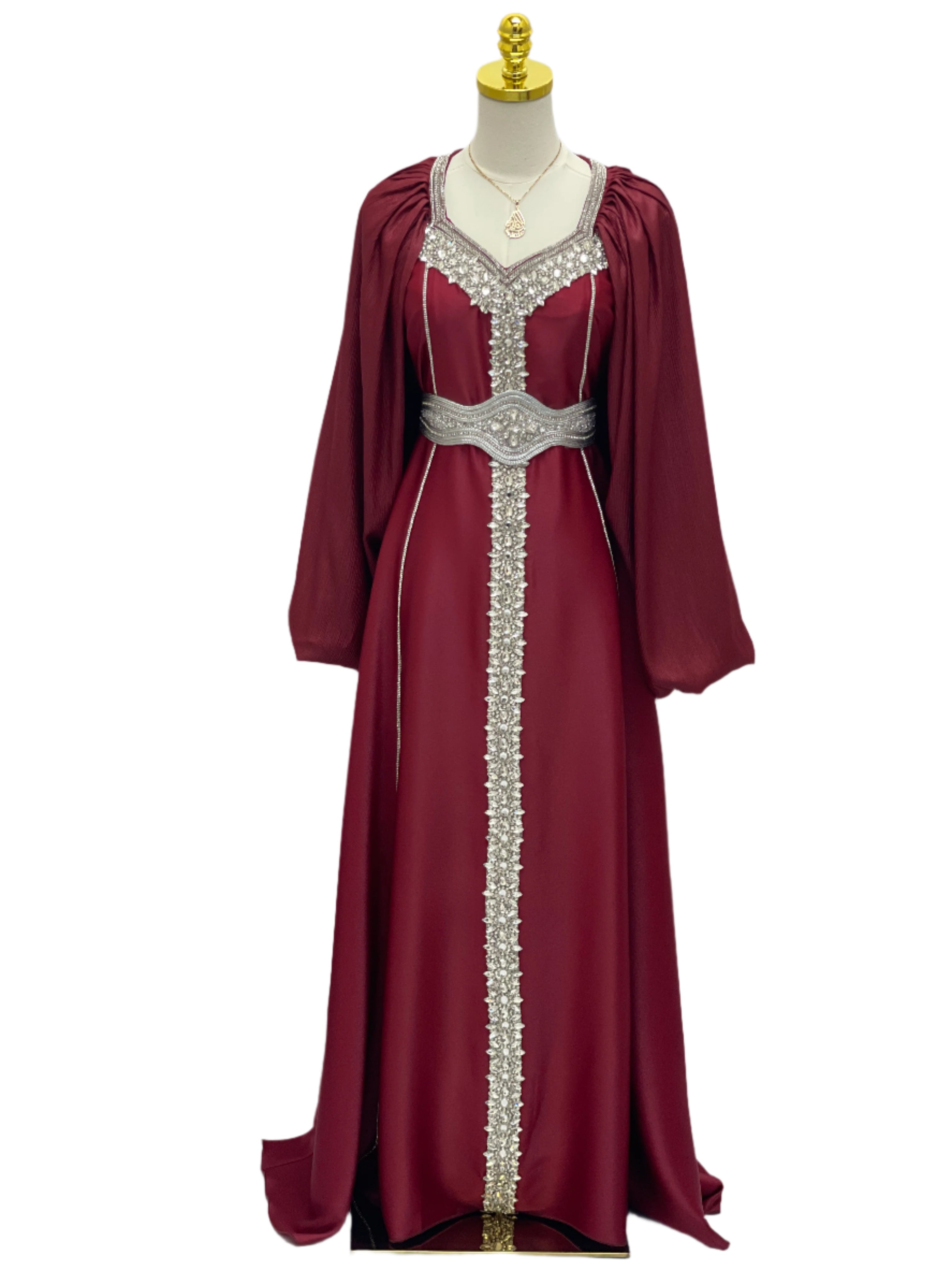 Ameera Fancy Kaftan | Elegant Modest Dress with Belt - Palestinian Elegance