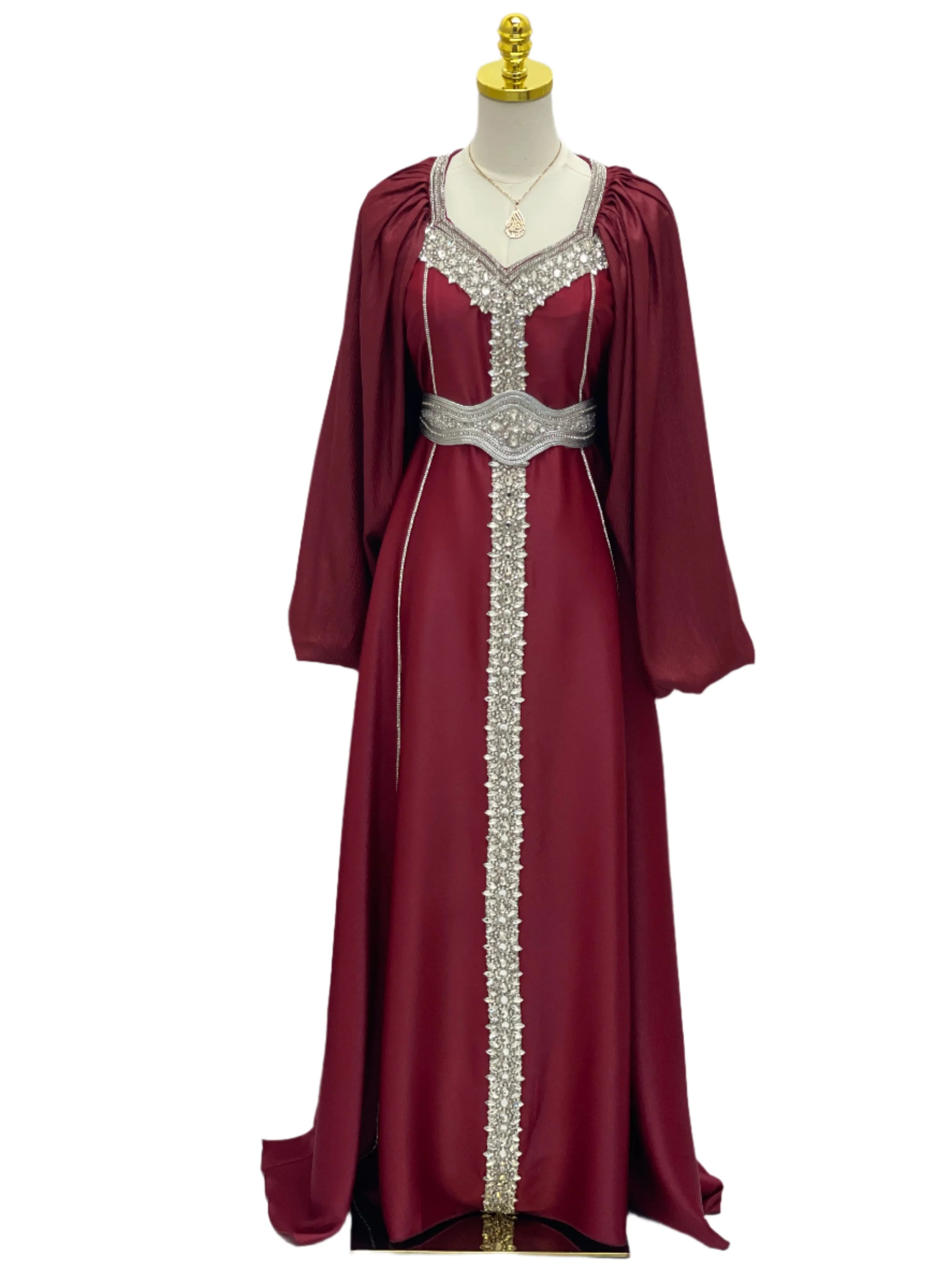 Ameera Fancy Kaftan | Elegant Modest Dress with Belt - Palestinian Elegance