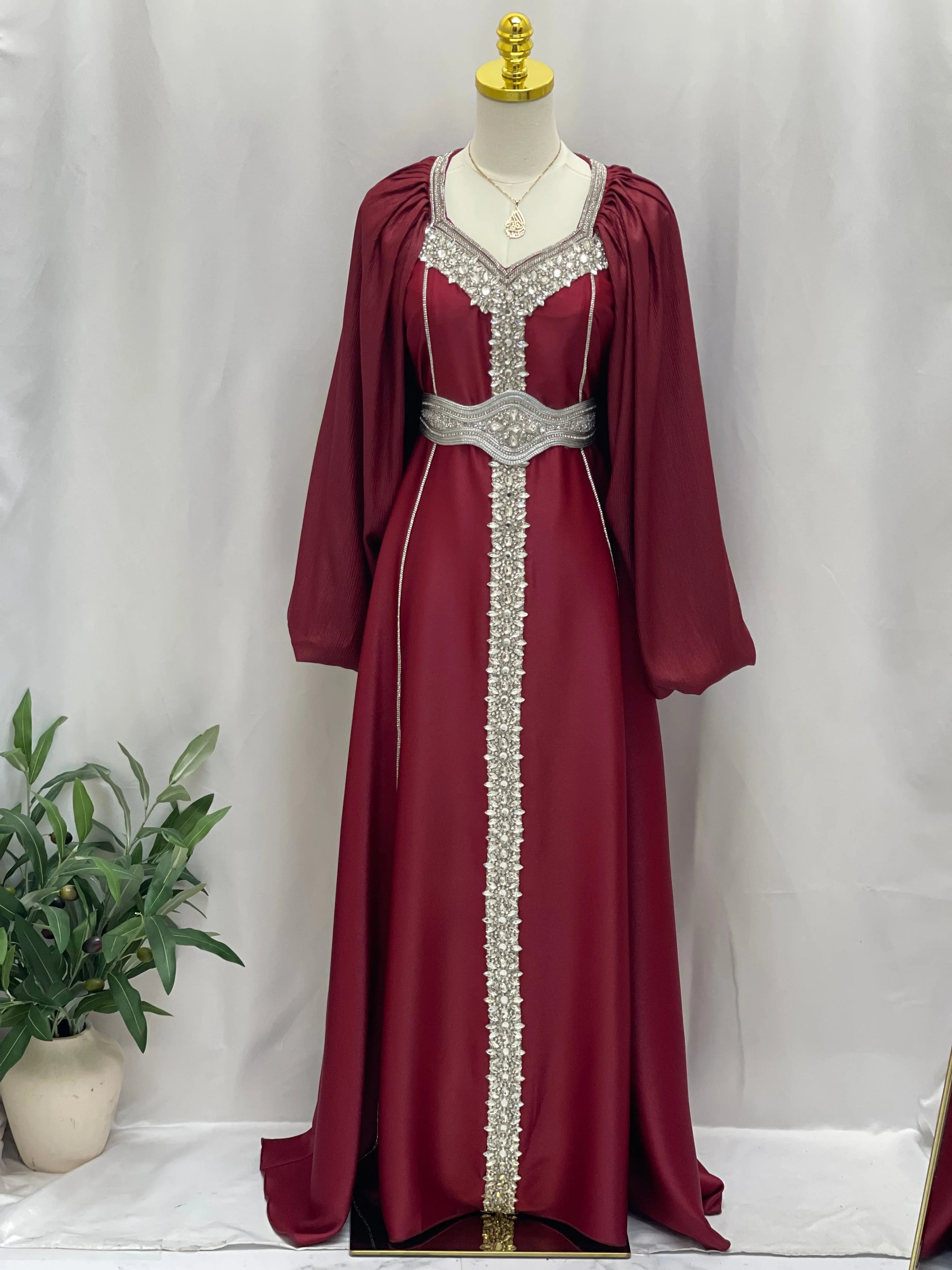 Ameera Fancy Kaftan | Elegant Modest Dress with Belt - Palestinian Elegance