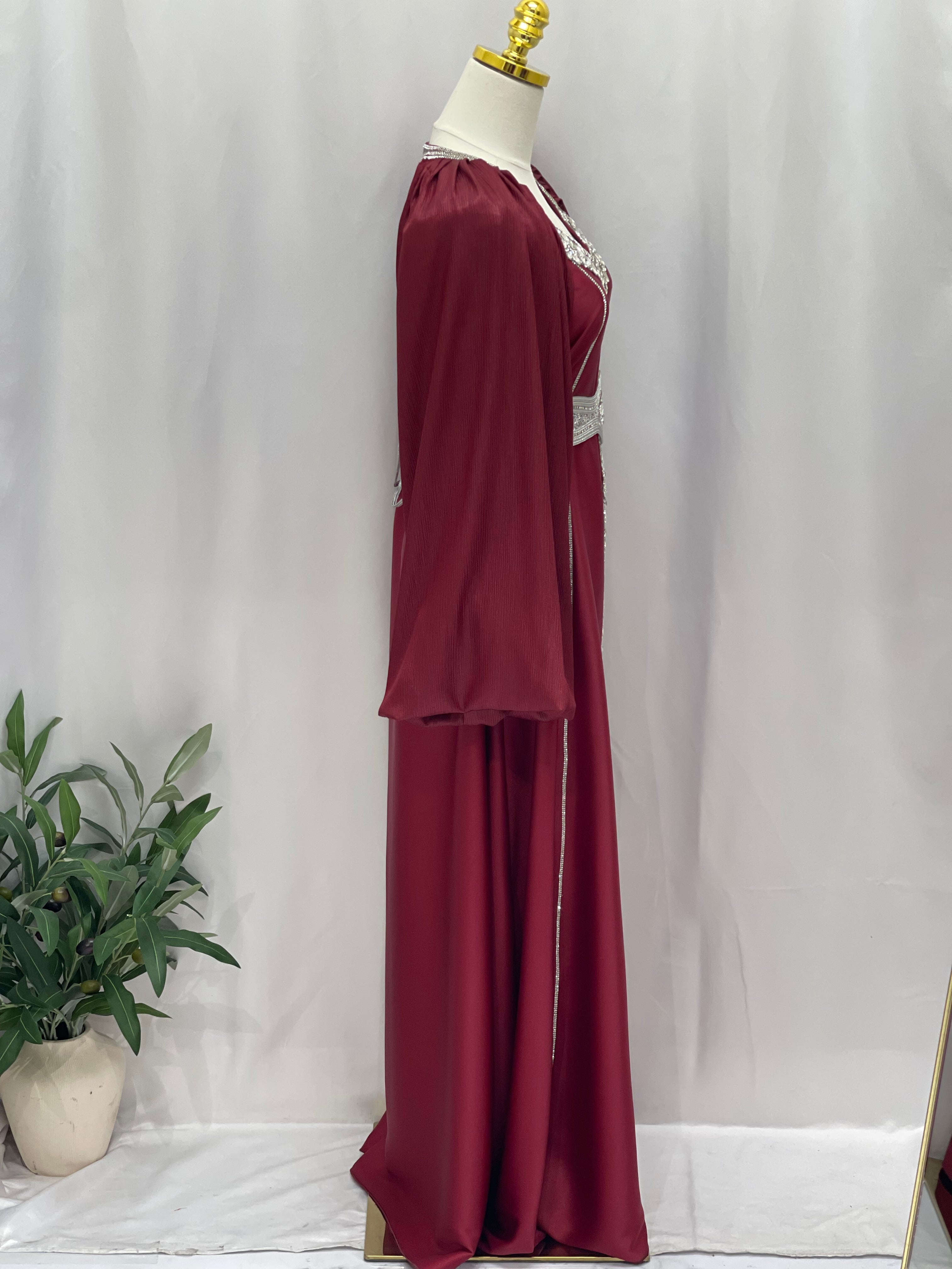 Ameera Fancy Kaftan | Elegant Modest Dress with Belt - Palestinian Elegance