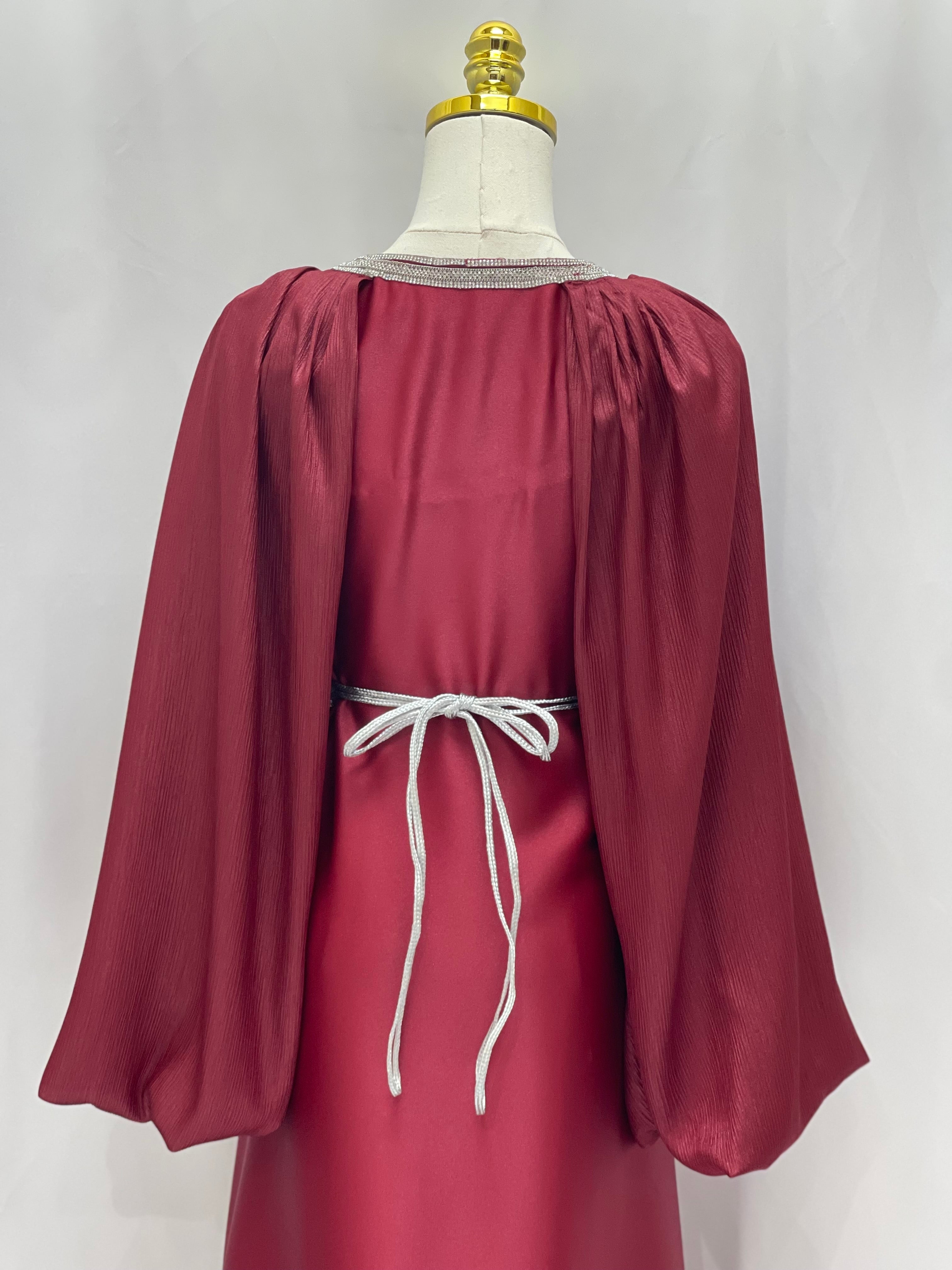 Ameera Fancy Kaftan | Elegant Modest Dress with Belt - Palestinian Elegance