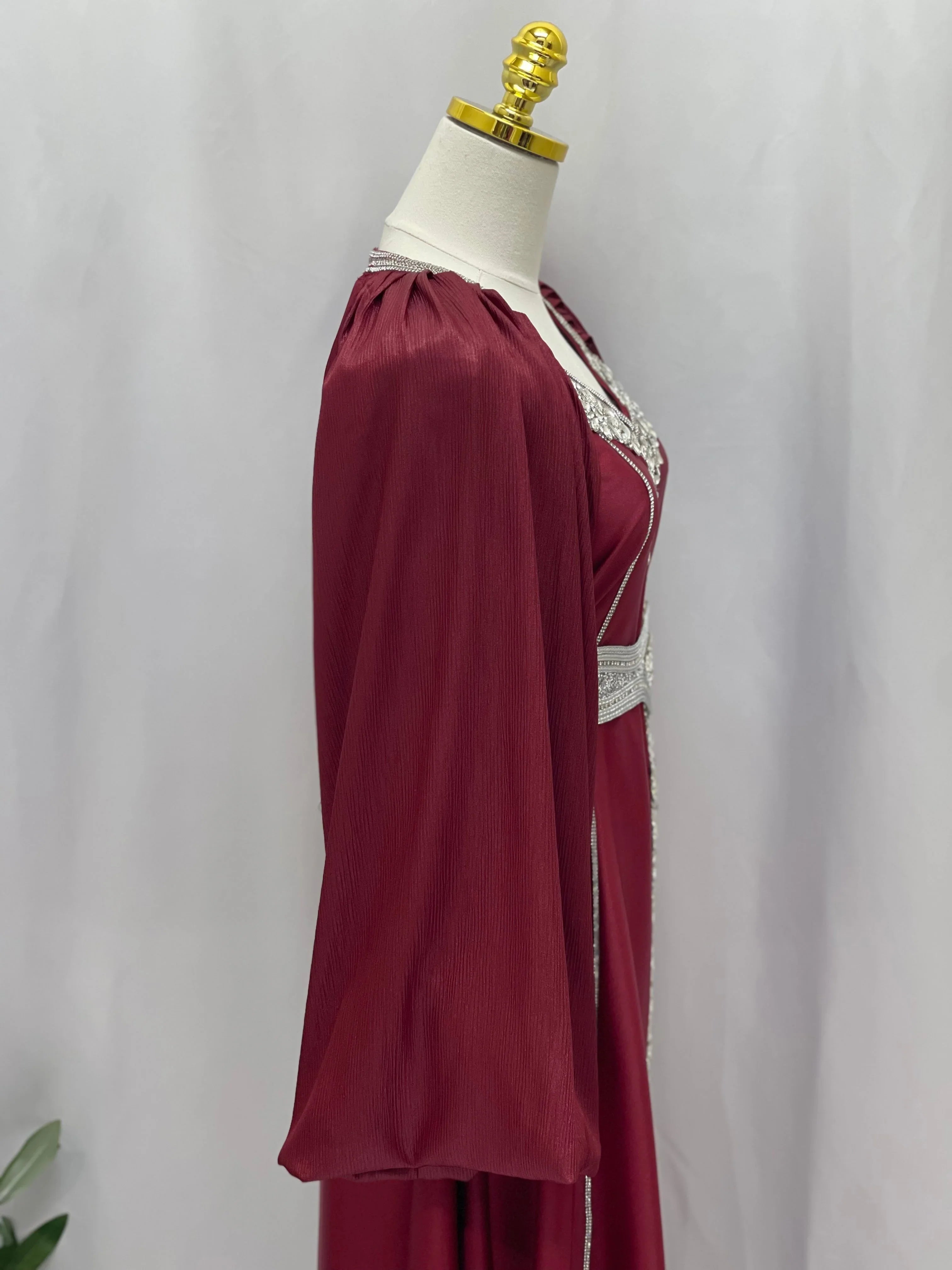 Ameera Fancy Kaftan | Elegant Modest Dress with Belt - Palestinian Elegance