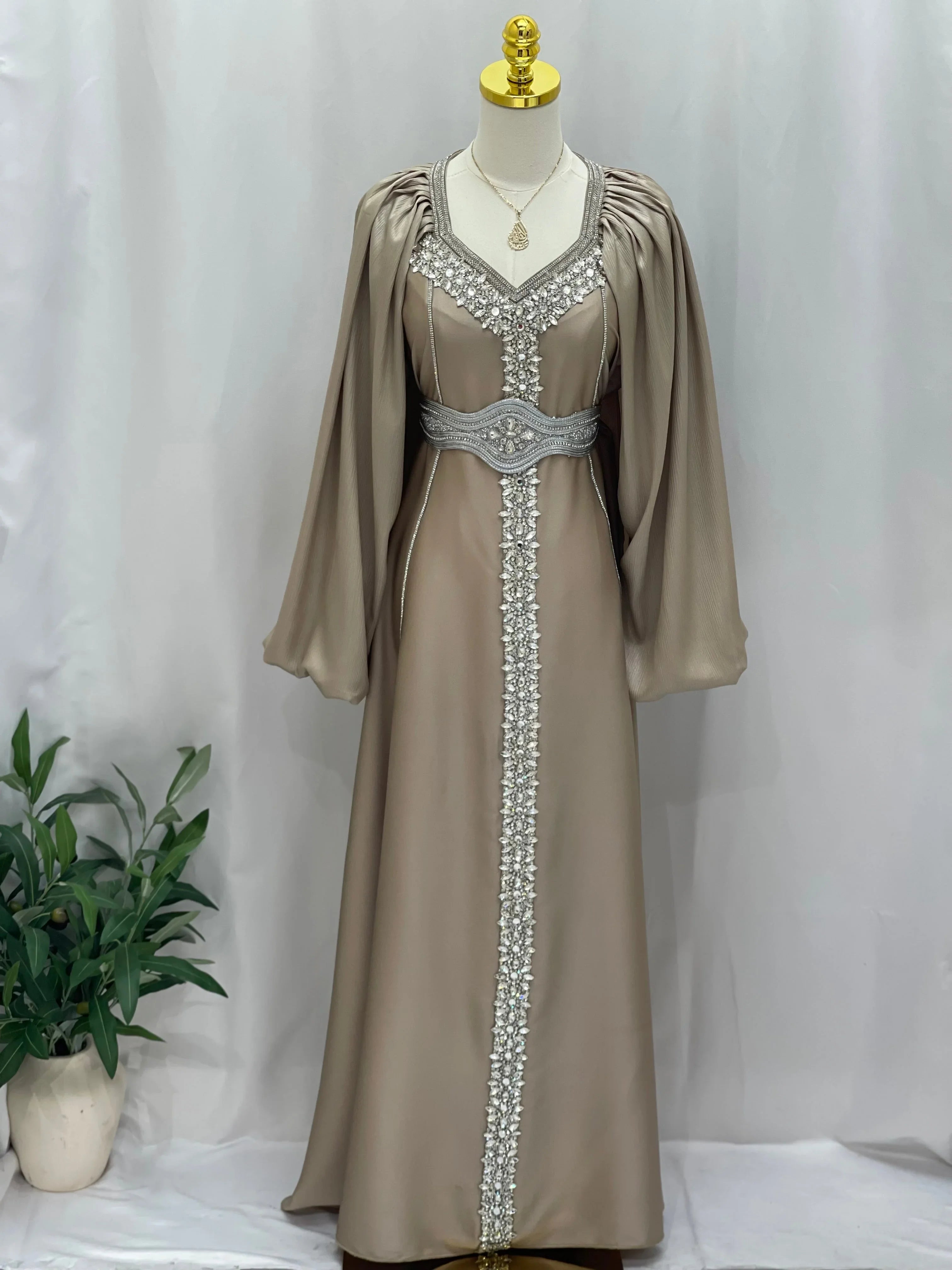 Ameera Fancy Kaftan | Elegant Modest Dress with Belt - Palestinian Elegance