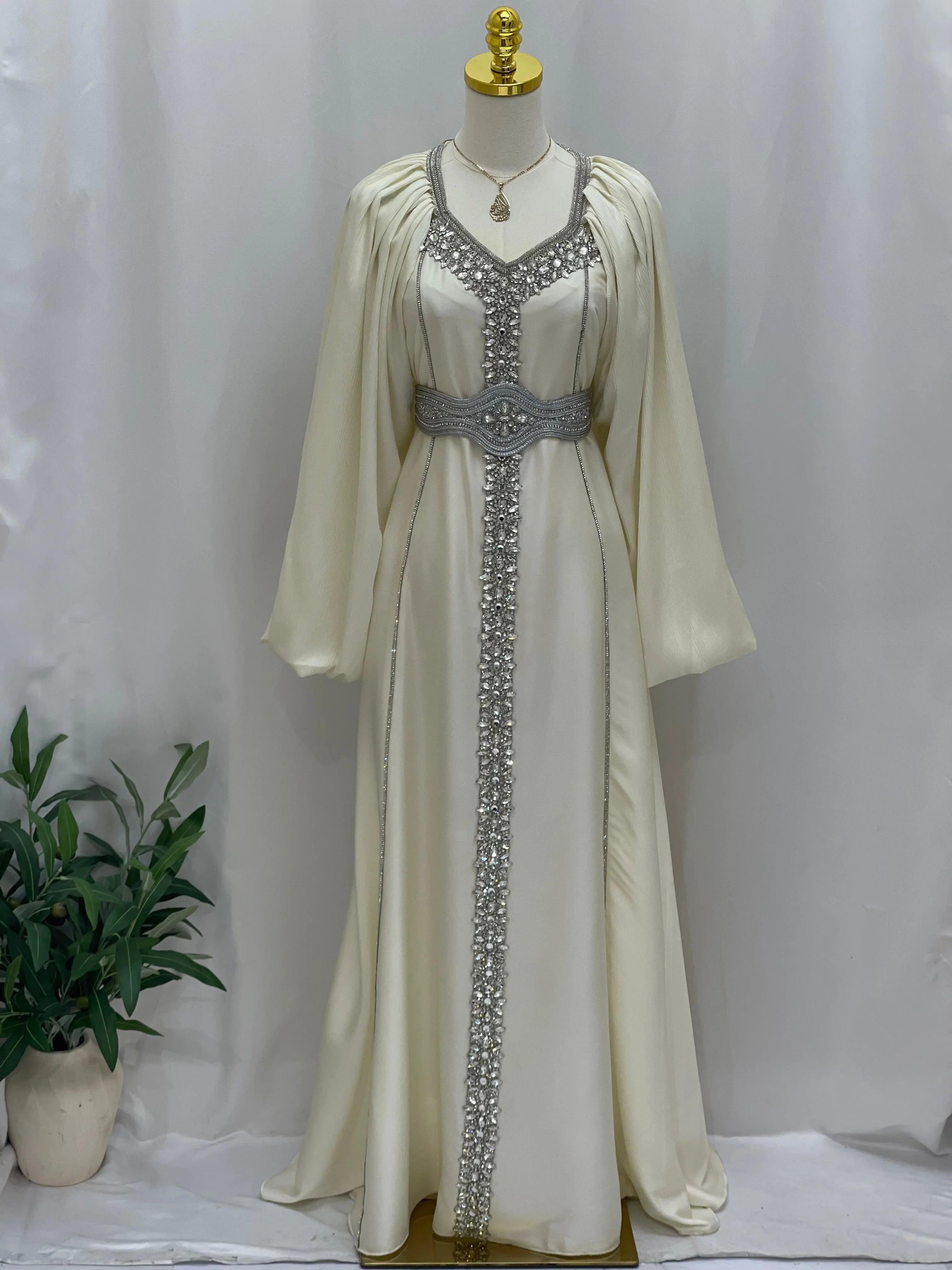Ameera Fancy Kaftan | Elegant Modest Dress with Belt - Palestinian Elegance