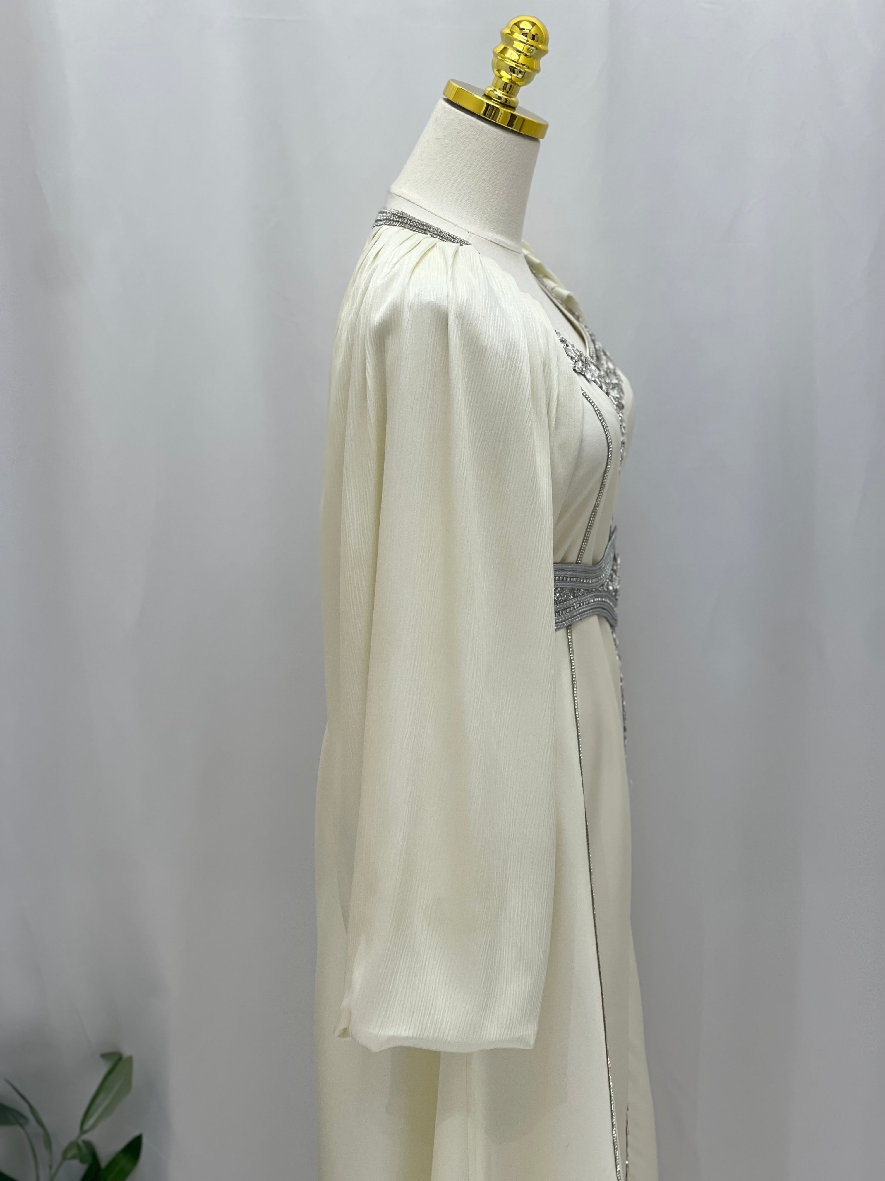 Ameera Fancy Kaftan | Elegant Modest Dress with Belt - Palestinian Elegance