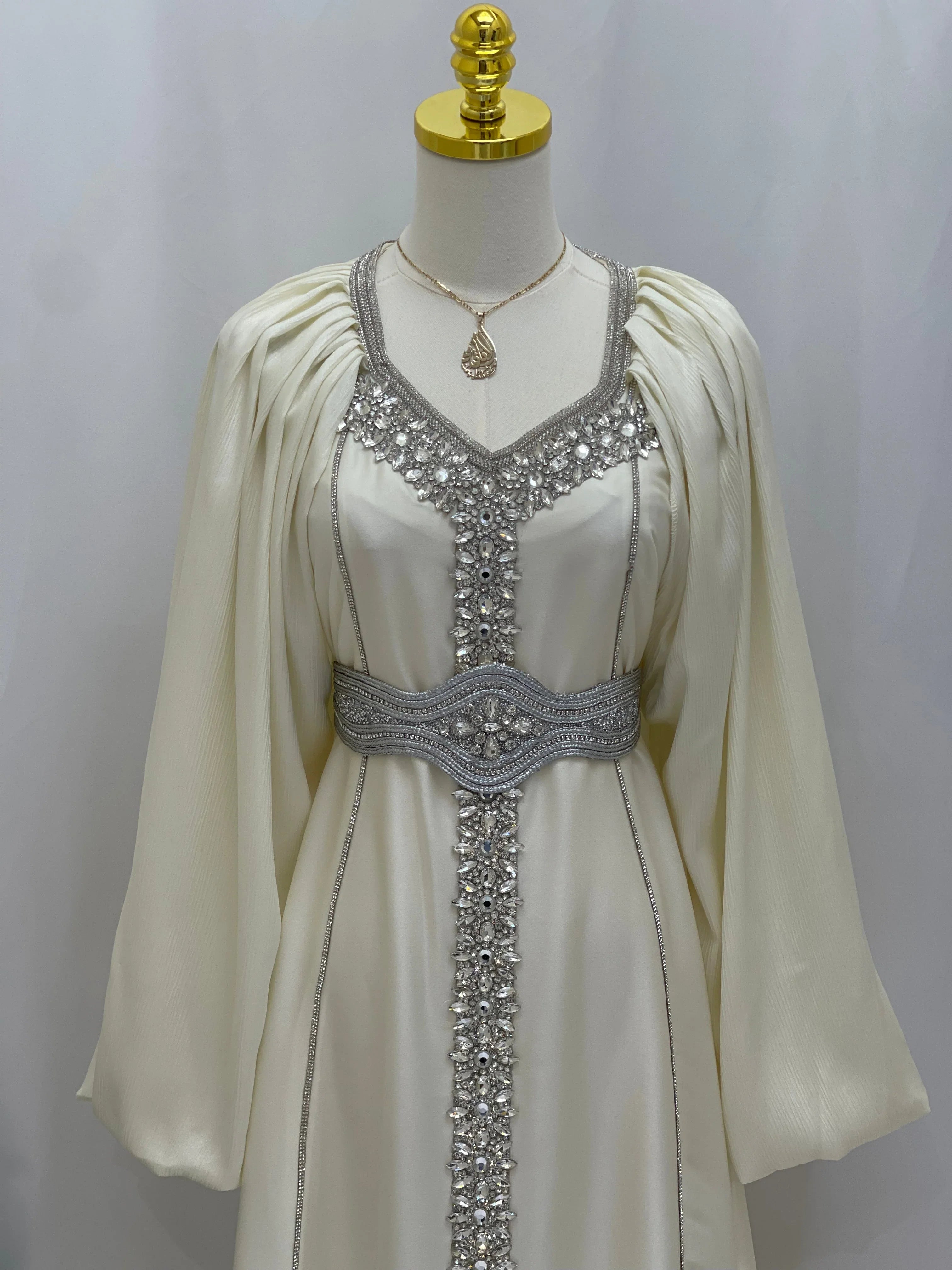 Ameera Fancy Kaftan | Elegant Modest Dress with Belt - Palestinian Elegance