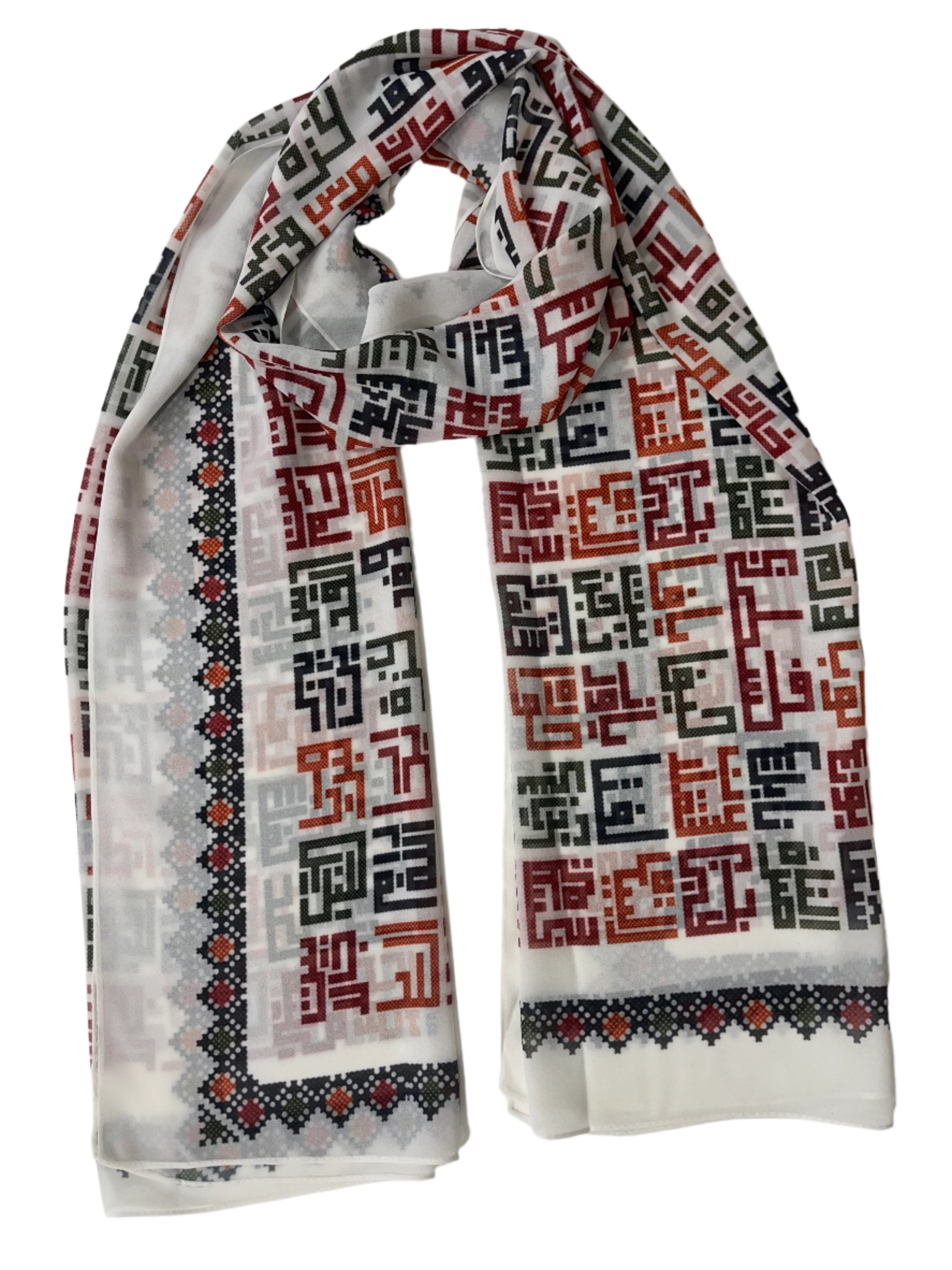 Arabic Lettering Palestine Cities Chiffon Hijab - High Quality Palestinian Elegance