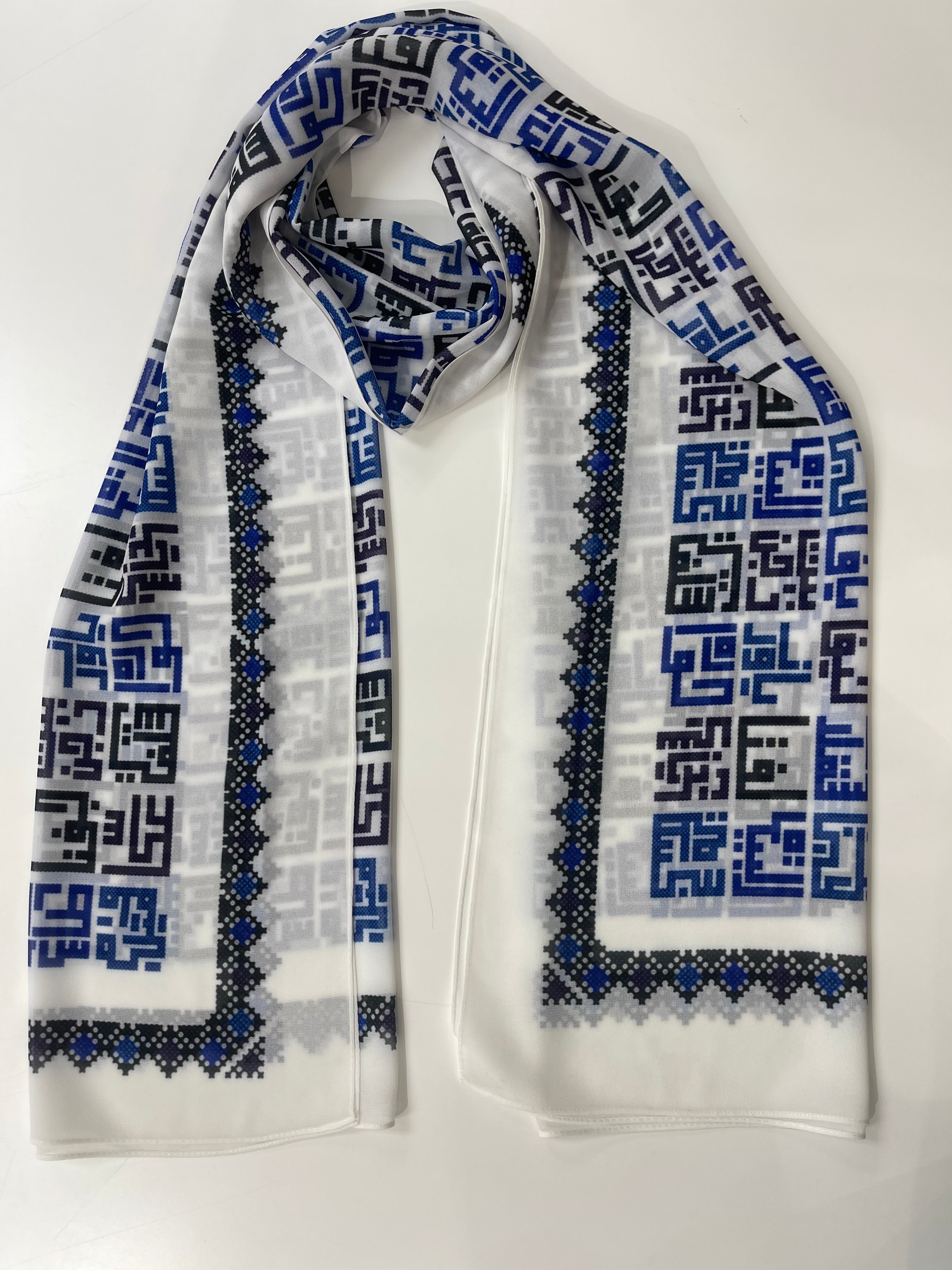 Arabic Lettering Palestine Cities Chiffon Hijab - High Quality Palestinian Elegance