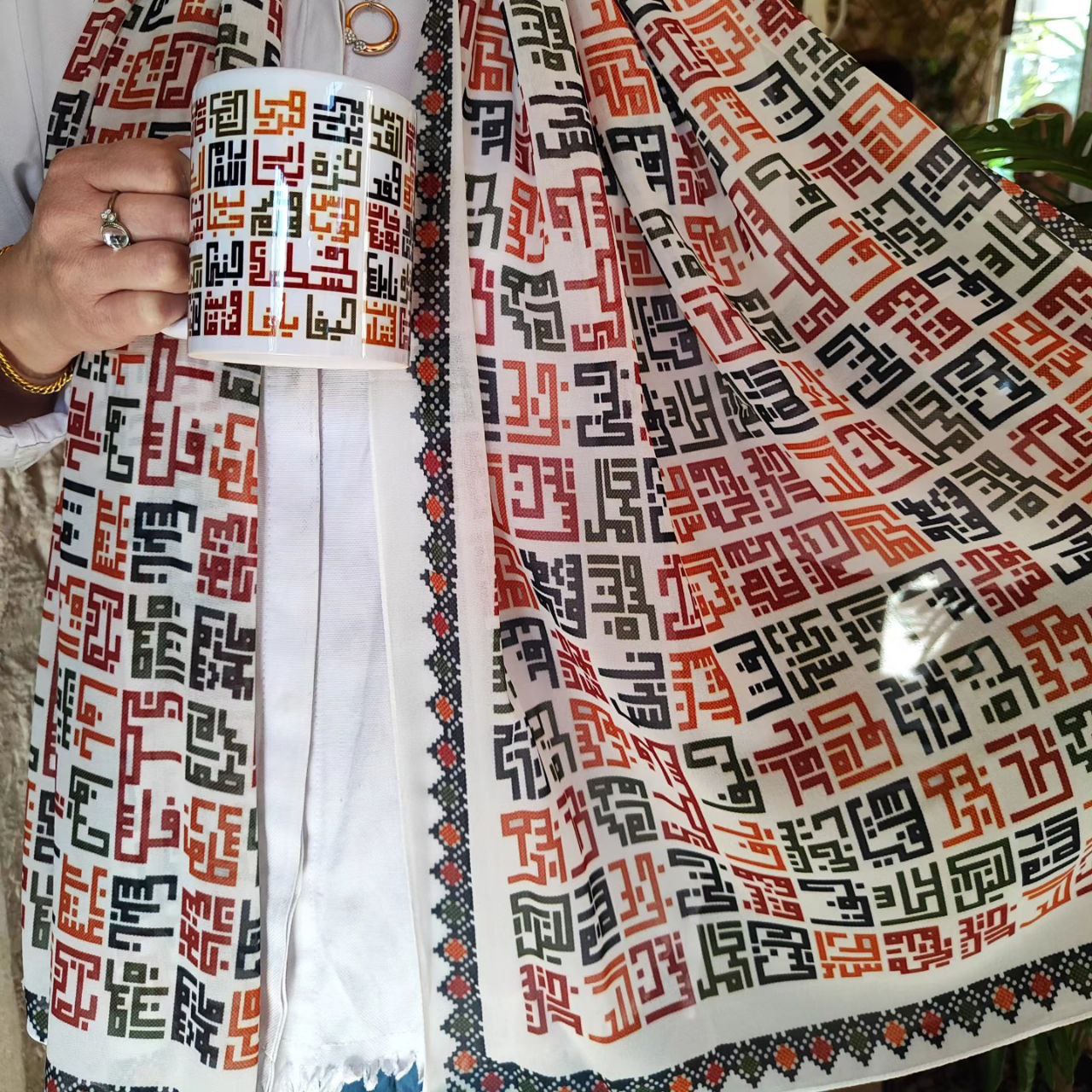 Arabic Lettering Palestine Cities Chiffon Hijab - High Quality Palestinian Elegance