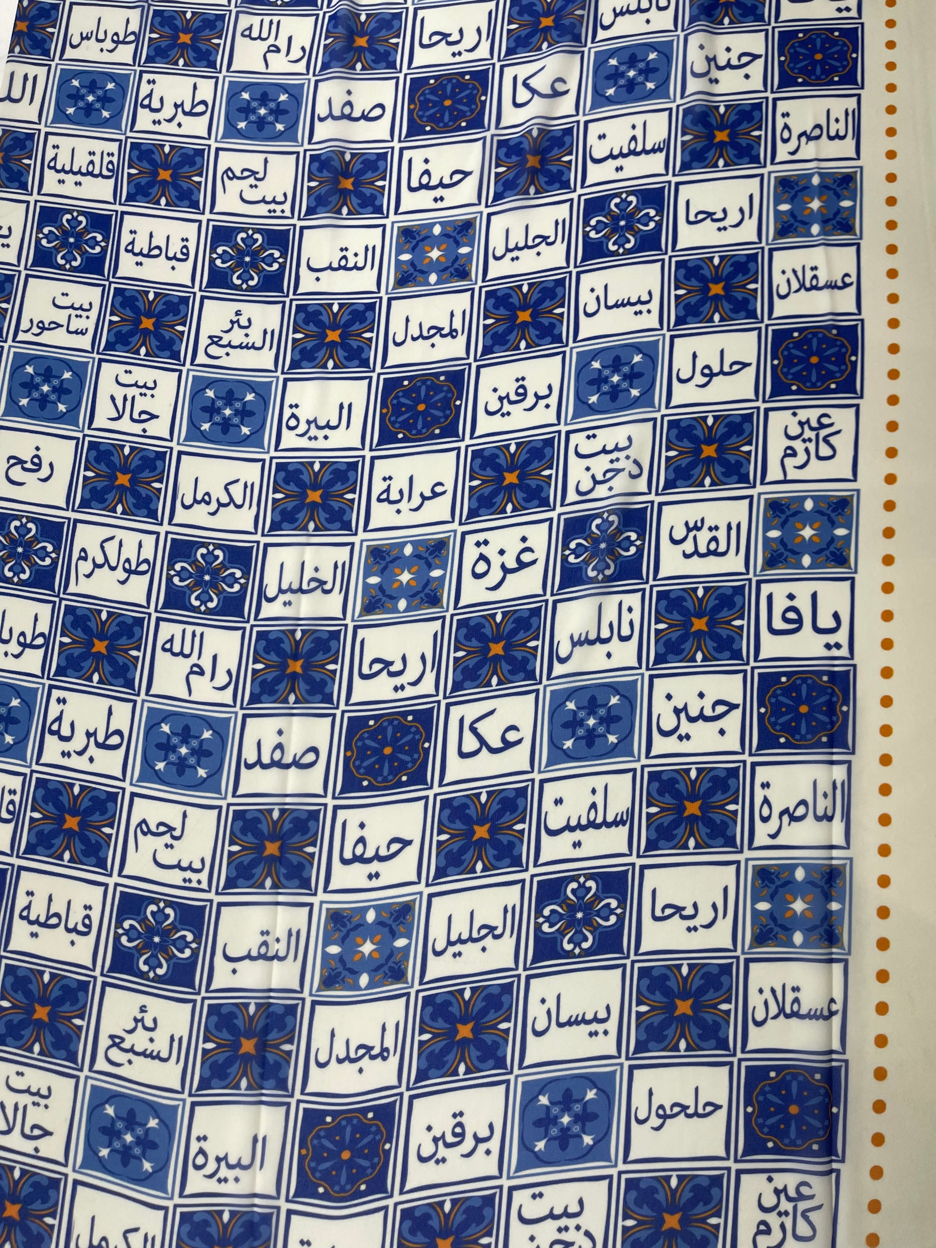 Arabic Lettering Palestine Cities Print Chiffon Hijab - High Quality Palestinian Elegance