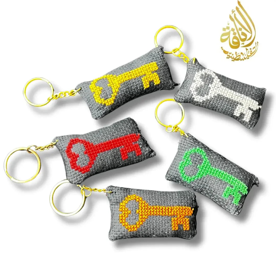 Assorted Key Design Tatreez Black Plushy Pillow Keychain Accessory Palestinian Elegance