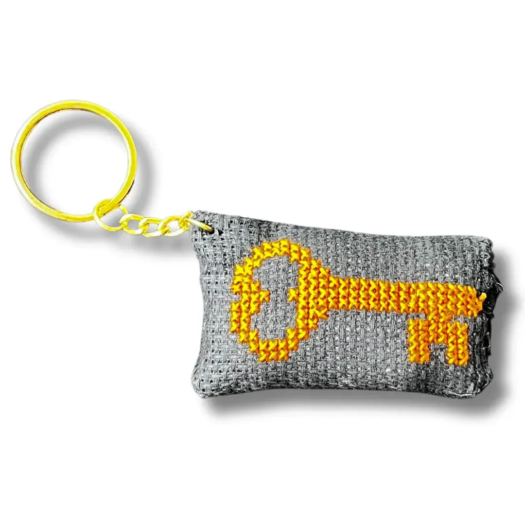 Assorted Key Design Tatreez Black Plushy Pillow Keychain Accessory Palestinian Elegance