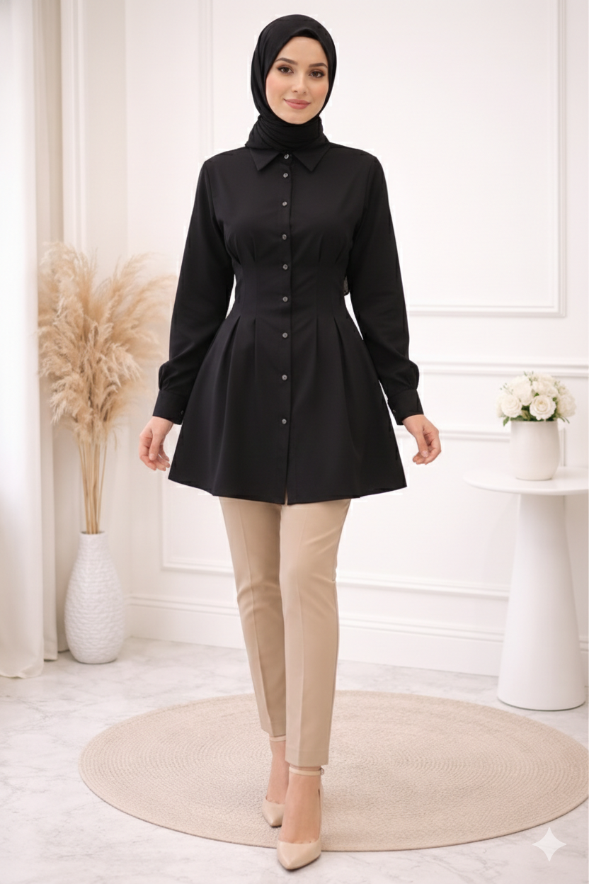 Opulence Pleated Shirt Dress