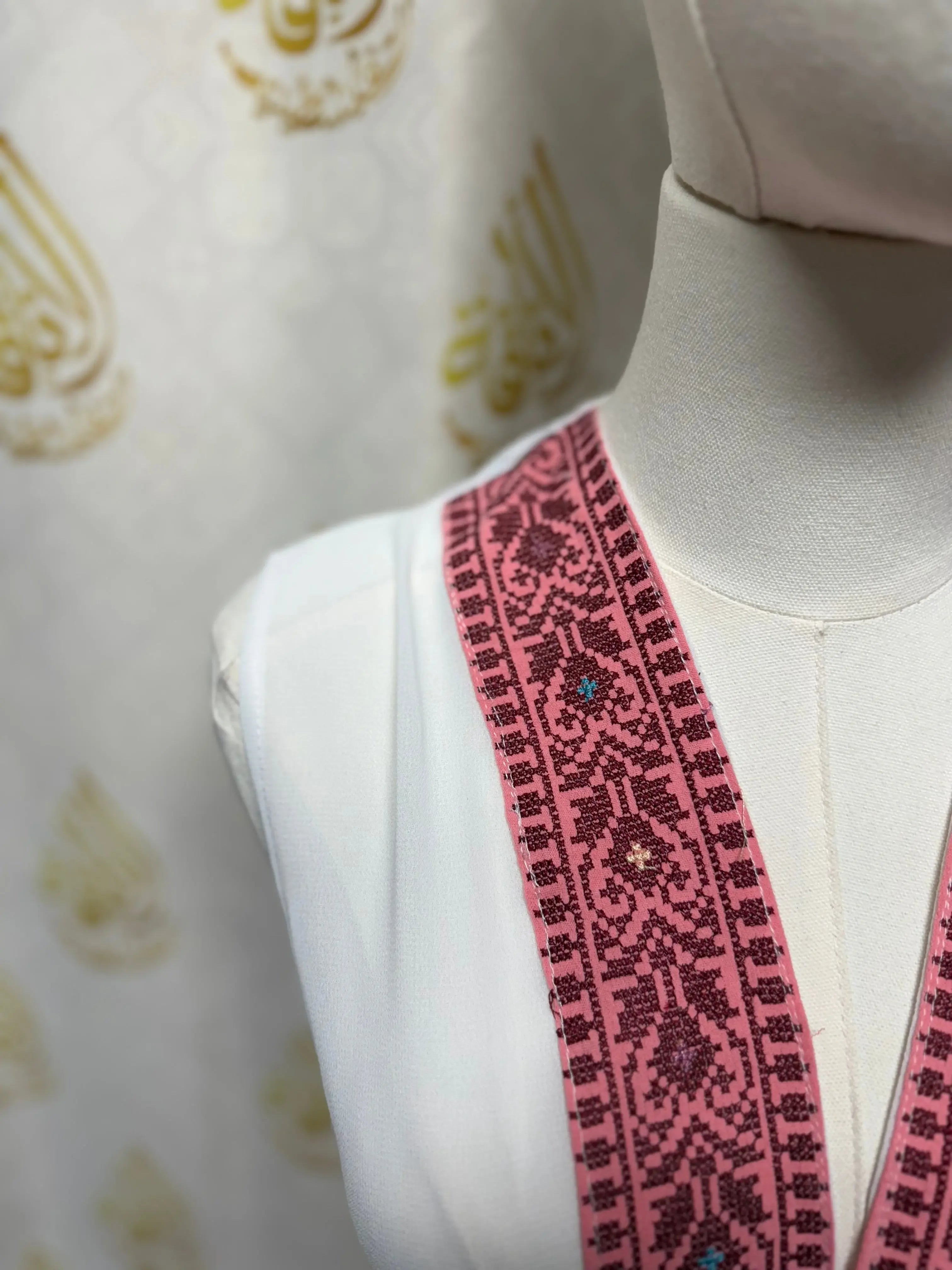 White Embroidered Chiffon Vest Palestinian Elegance