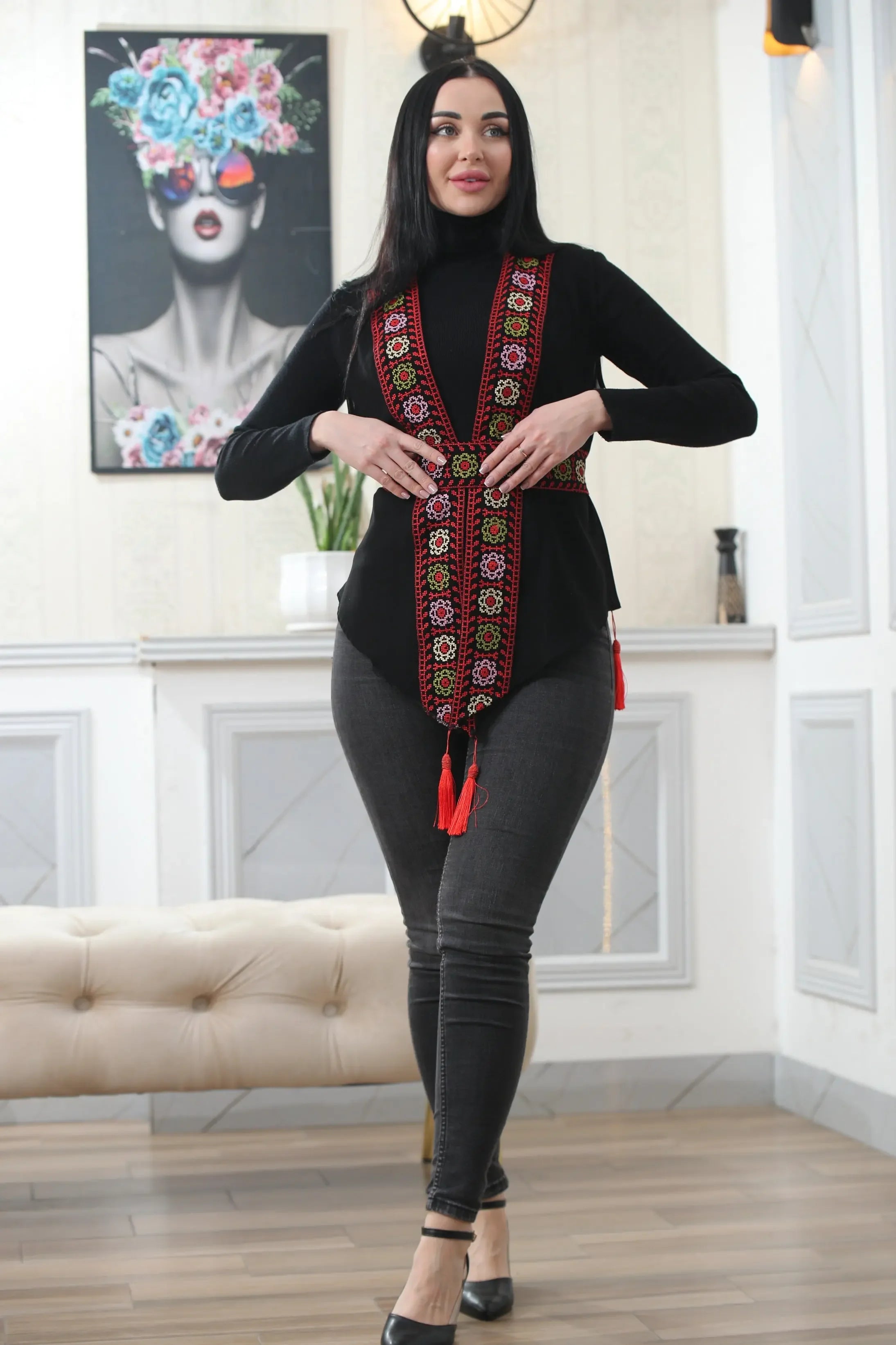 Chiffon Colorful Embroidered Vest - Vibrant & Stylish Layer Palestinian Elegance