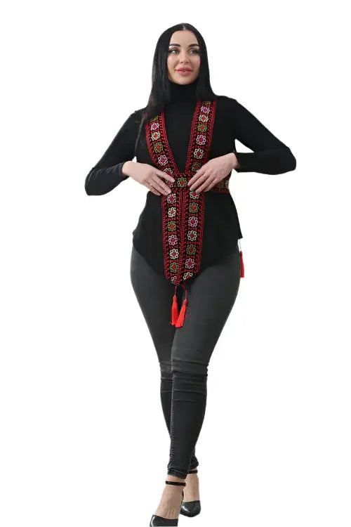 Vibrant Embroidery: Stylish Chiffon Vest for the Modern Woman Palestinian Elegance