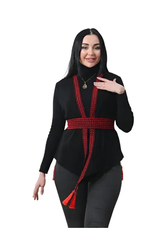 Fashion Forward: Vibrant Chiffon Vest with Embroidery Palestinian Elegance