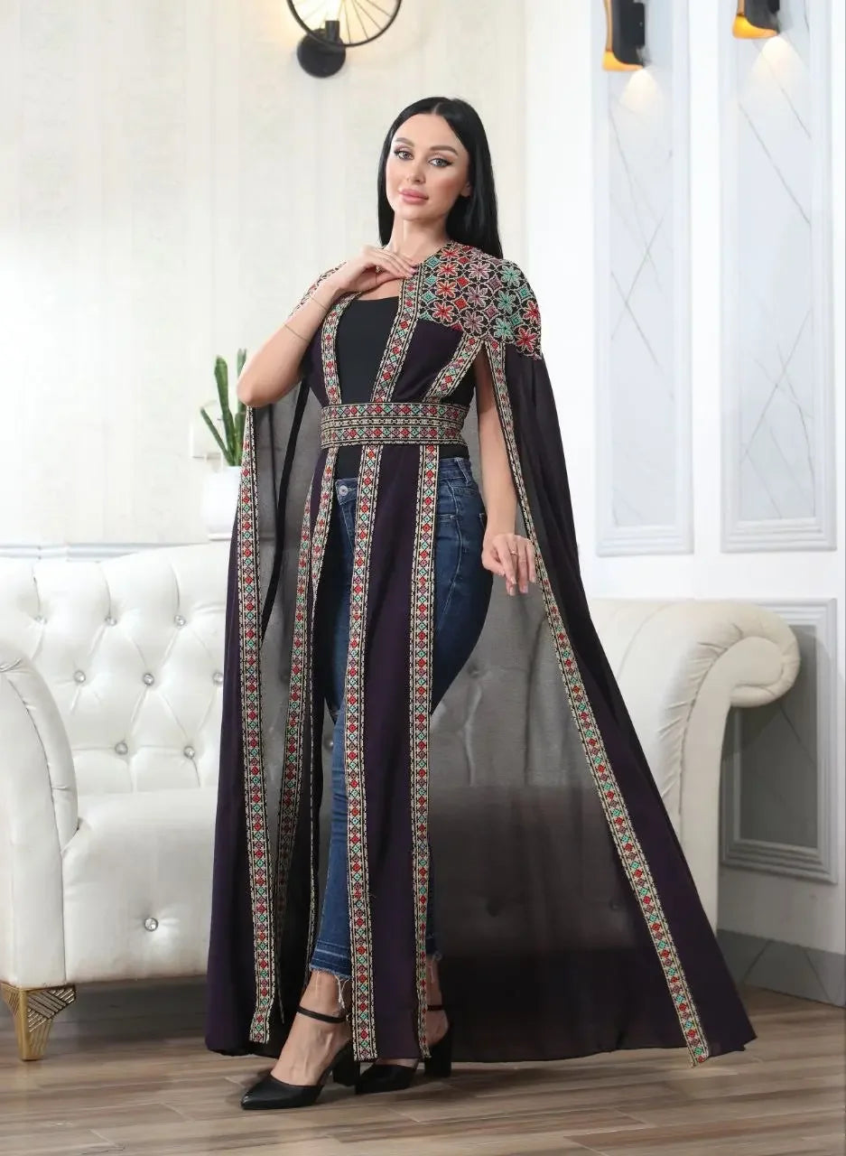 Multi-Color Embroidered Star Bisht – Elegant and Stylish Wardrobe Essential Palestinian Elegance