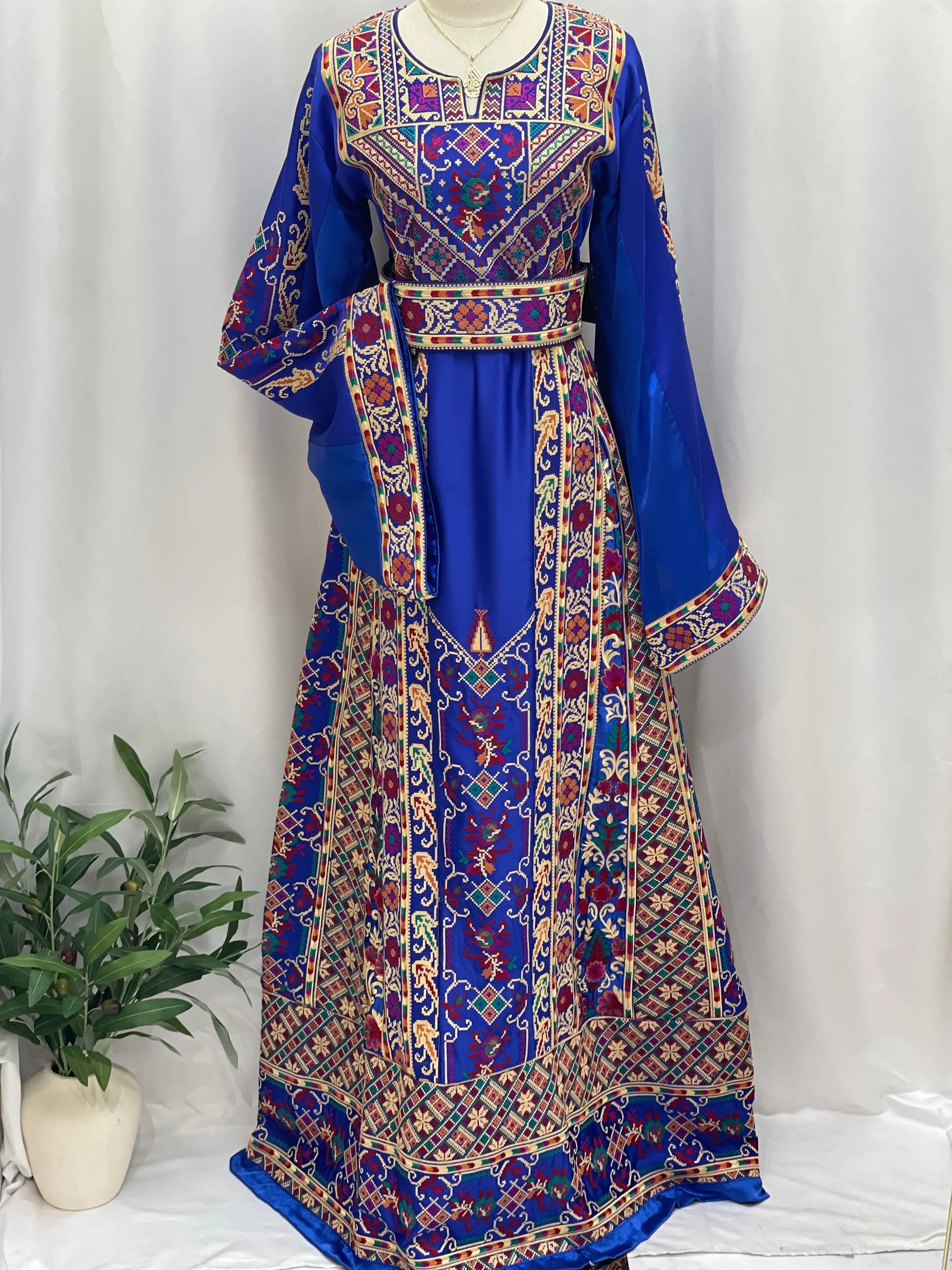 Luxury Embroidered Royal Blue Thoub Palestinian Elegance