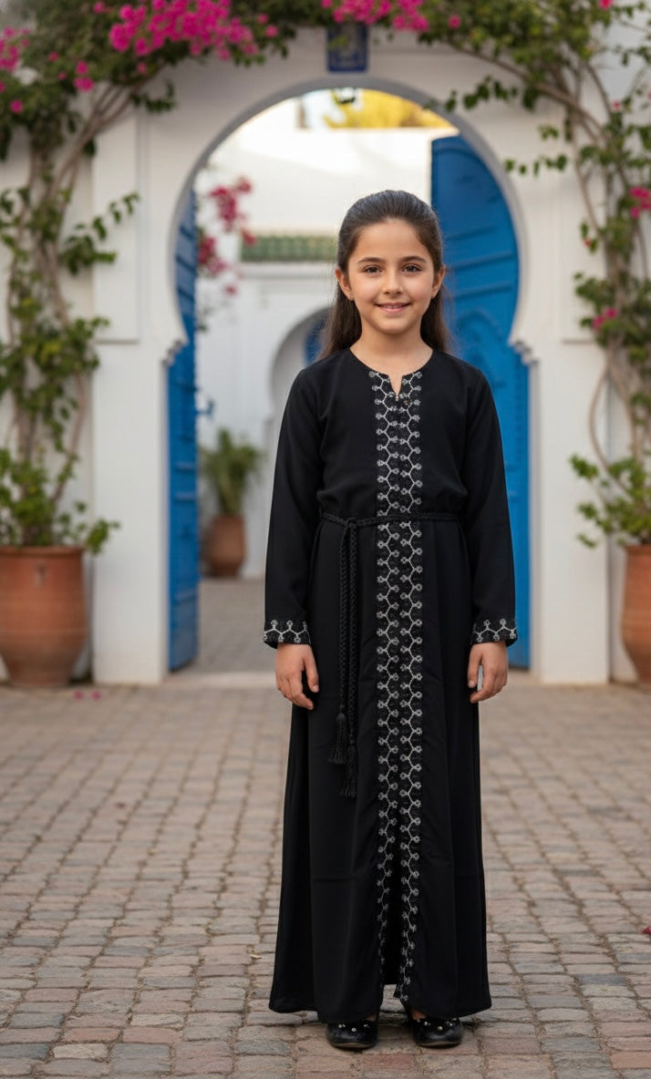 Midnight Heritage Kids Abaya - Palestinian Elegance