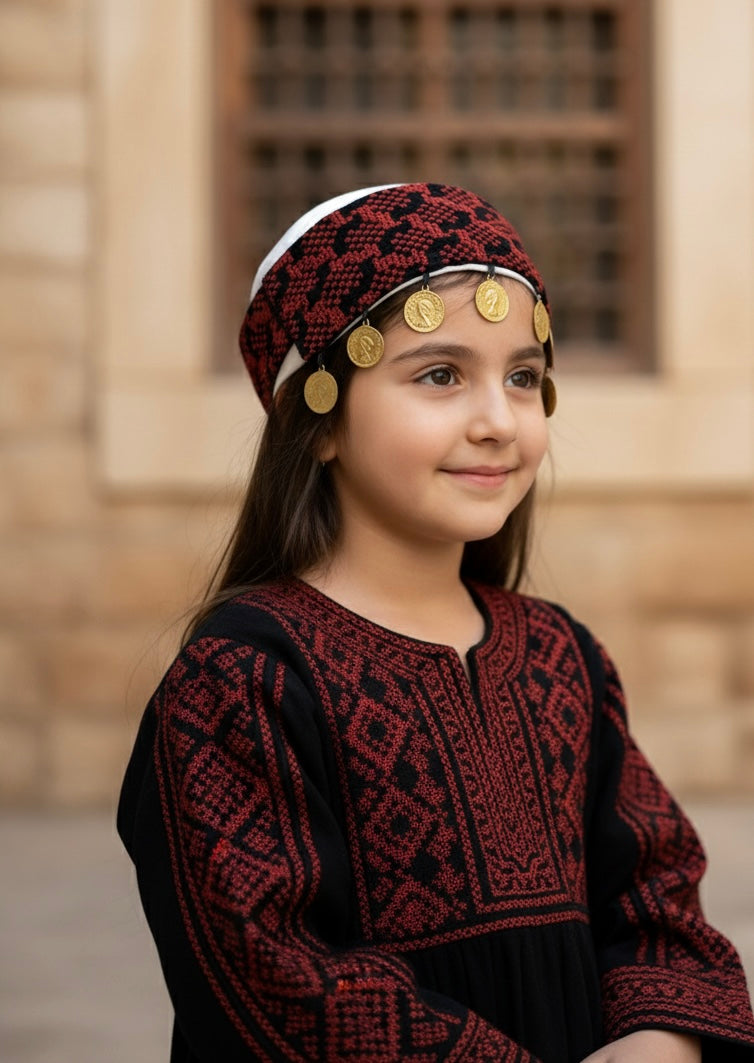 Little Girls Heritage Coin Headband - Palestinian Elegance