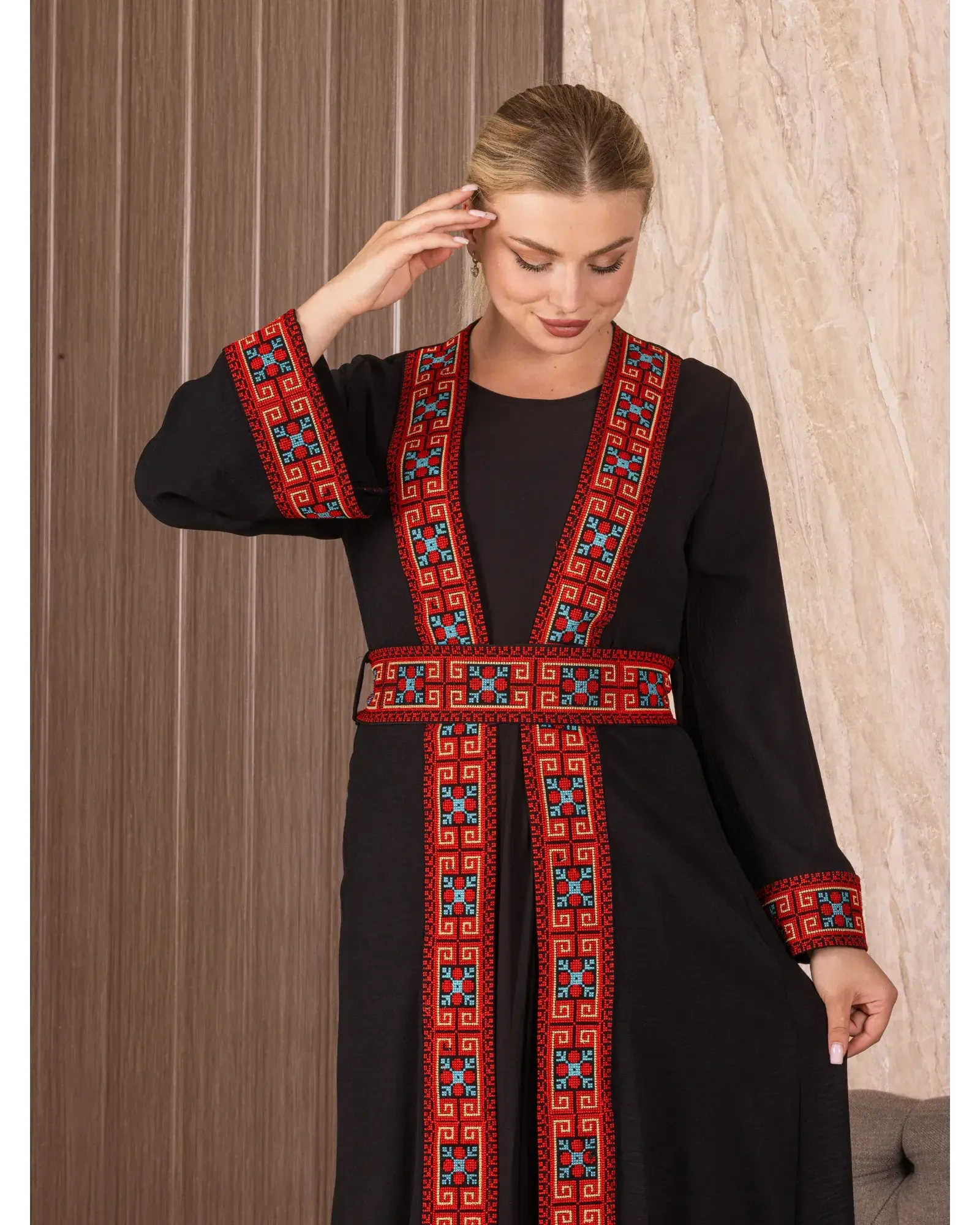 Embroidery Black-Red Cardigan: Timeless Elegance and Versatility Palestinian Elegance