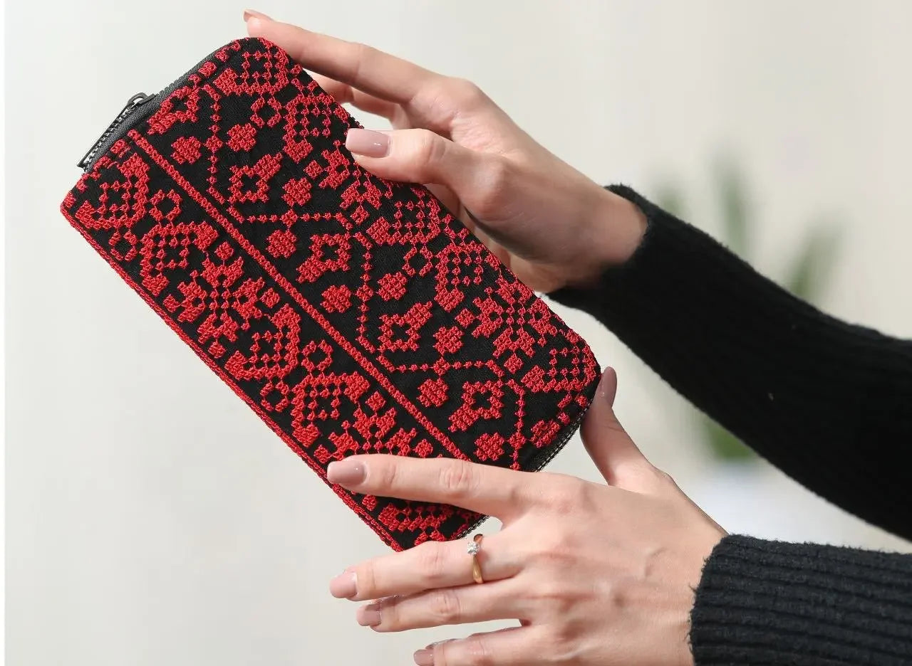 Stylish 2 Zipper Large Embroidered Wallet - Elegant & Functional Design Palestinian Elegance